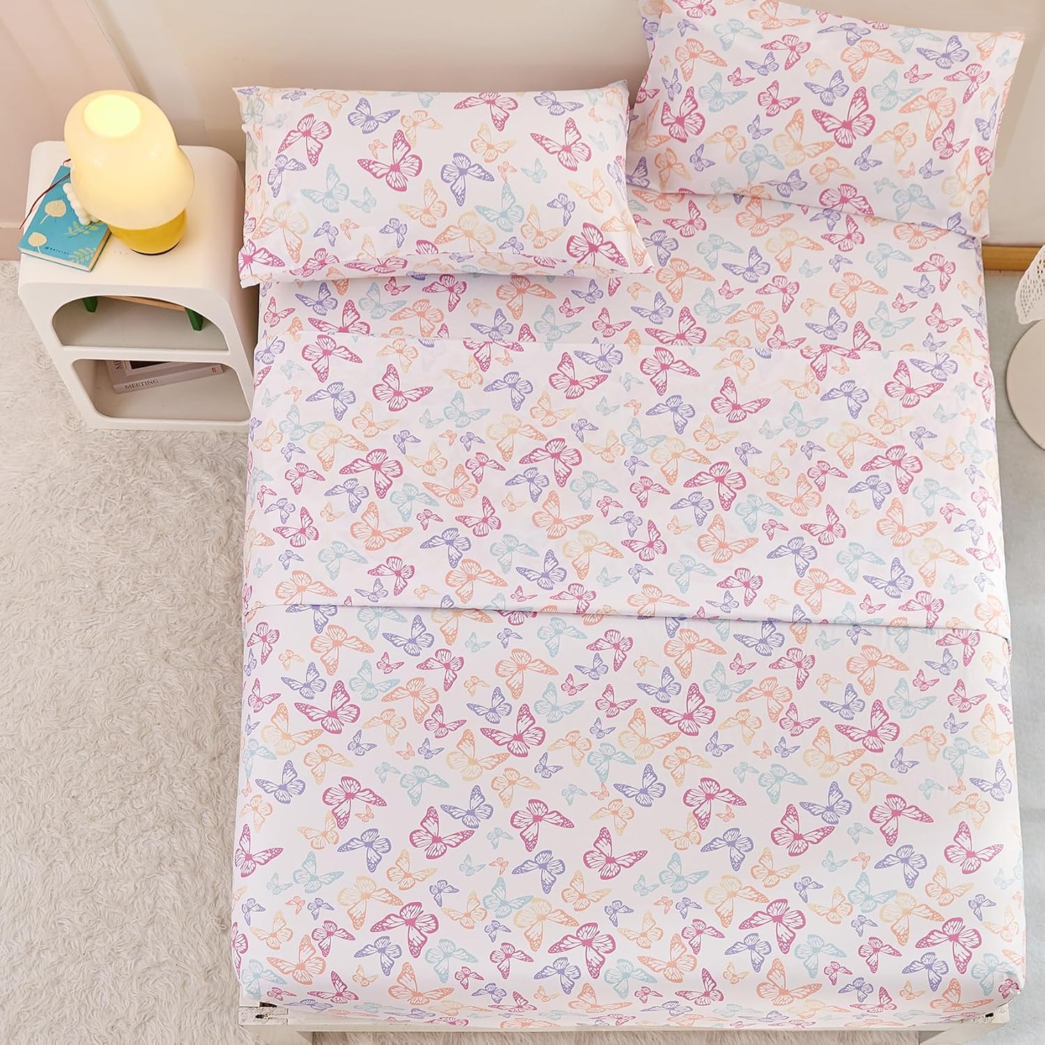 Yibeizi Butterfly Twin Sheet Set for Kids