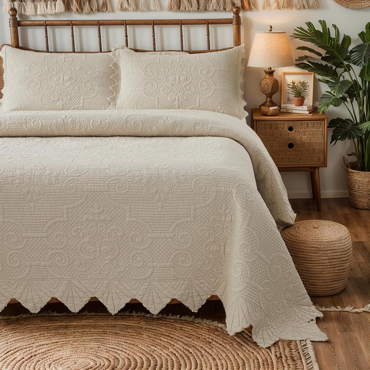 Brandream Beige Quilt Set King Size 3Pcs