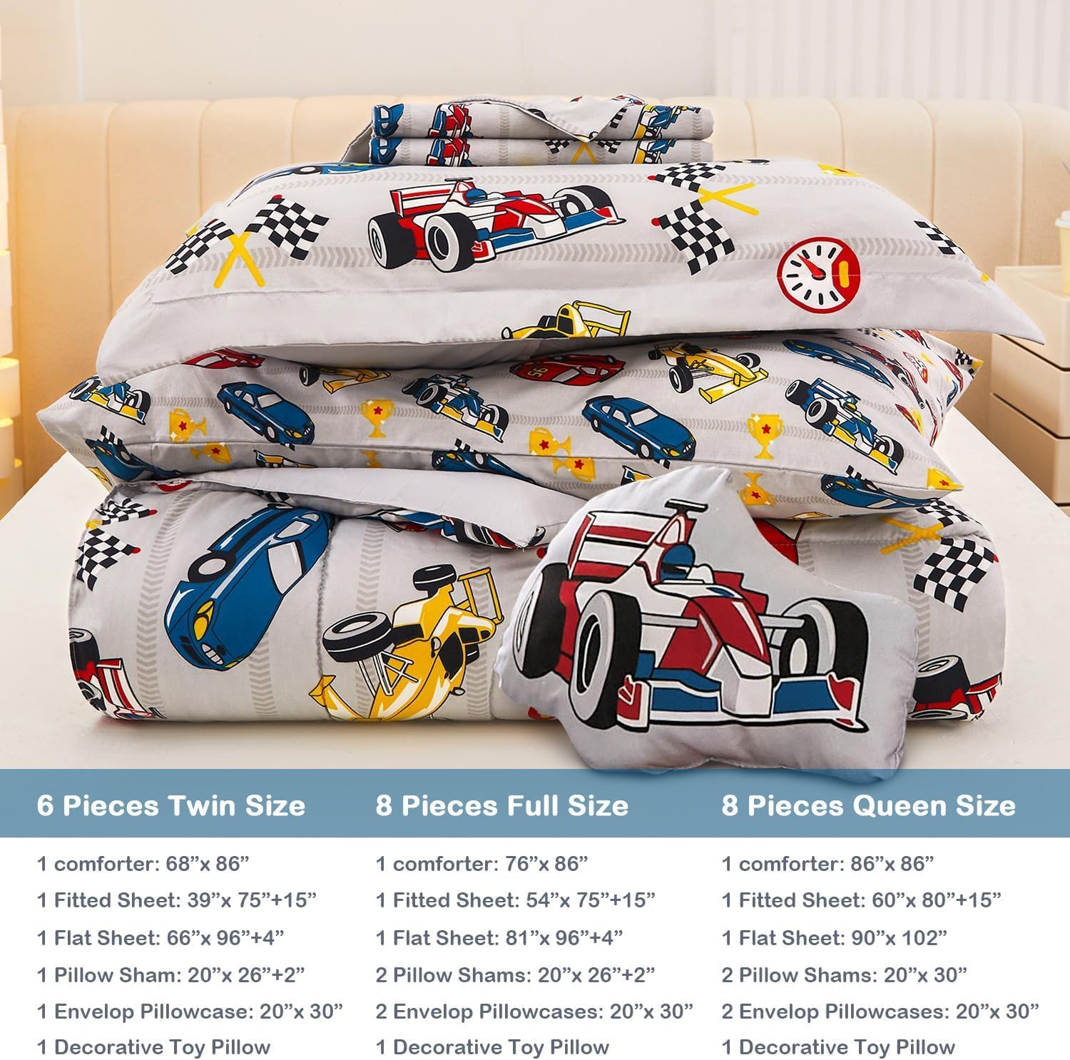 Mooreeke Twin Comforter Set for Boys Kids Racing Car Bedding