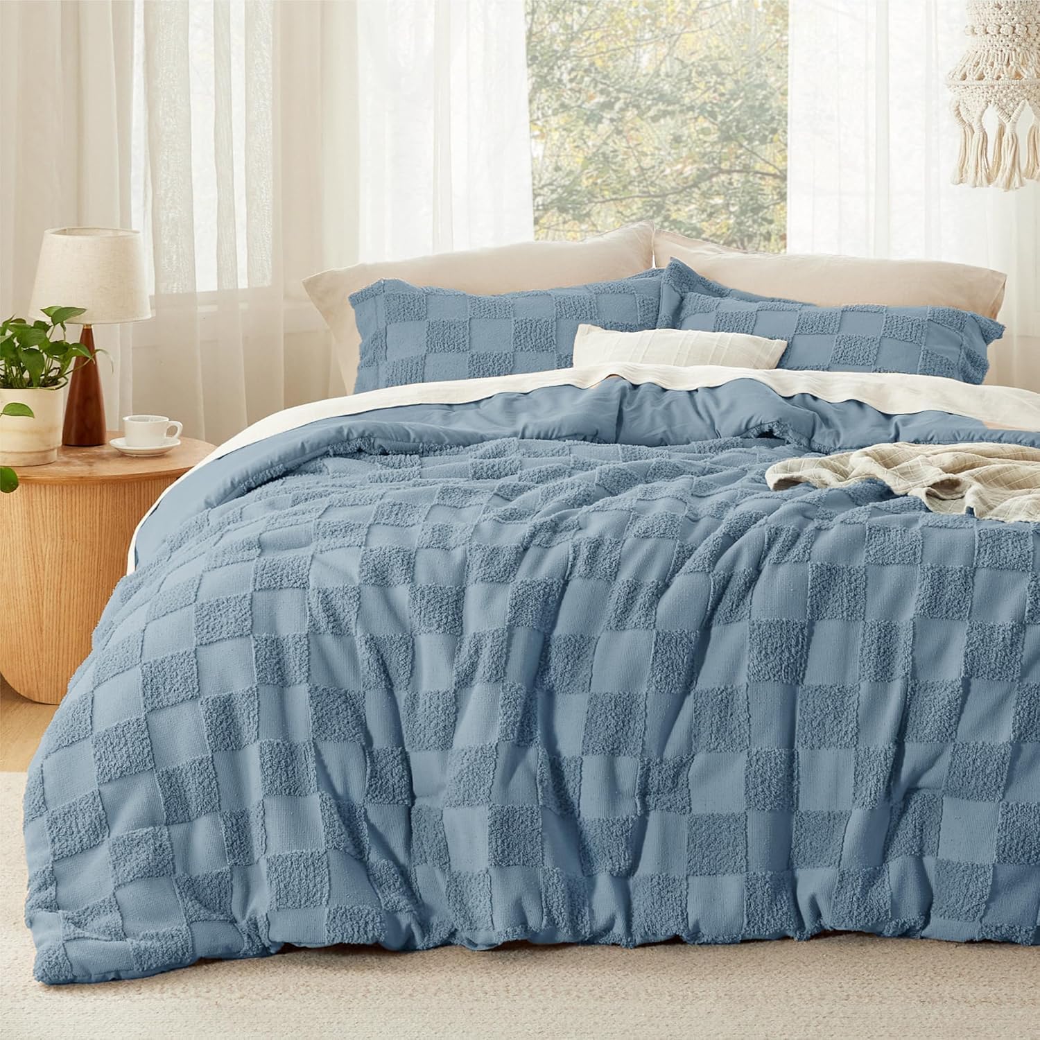 Bedsure Boho Queen Duvet Cover - Checkered Soft Shabby Chic
