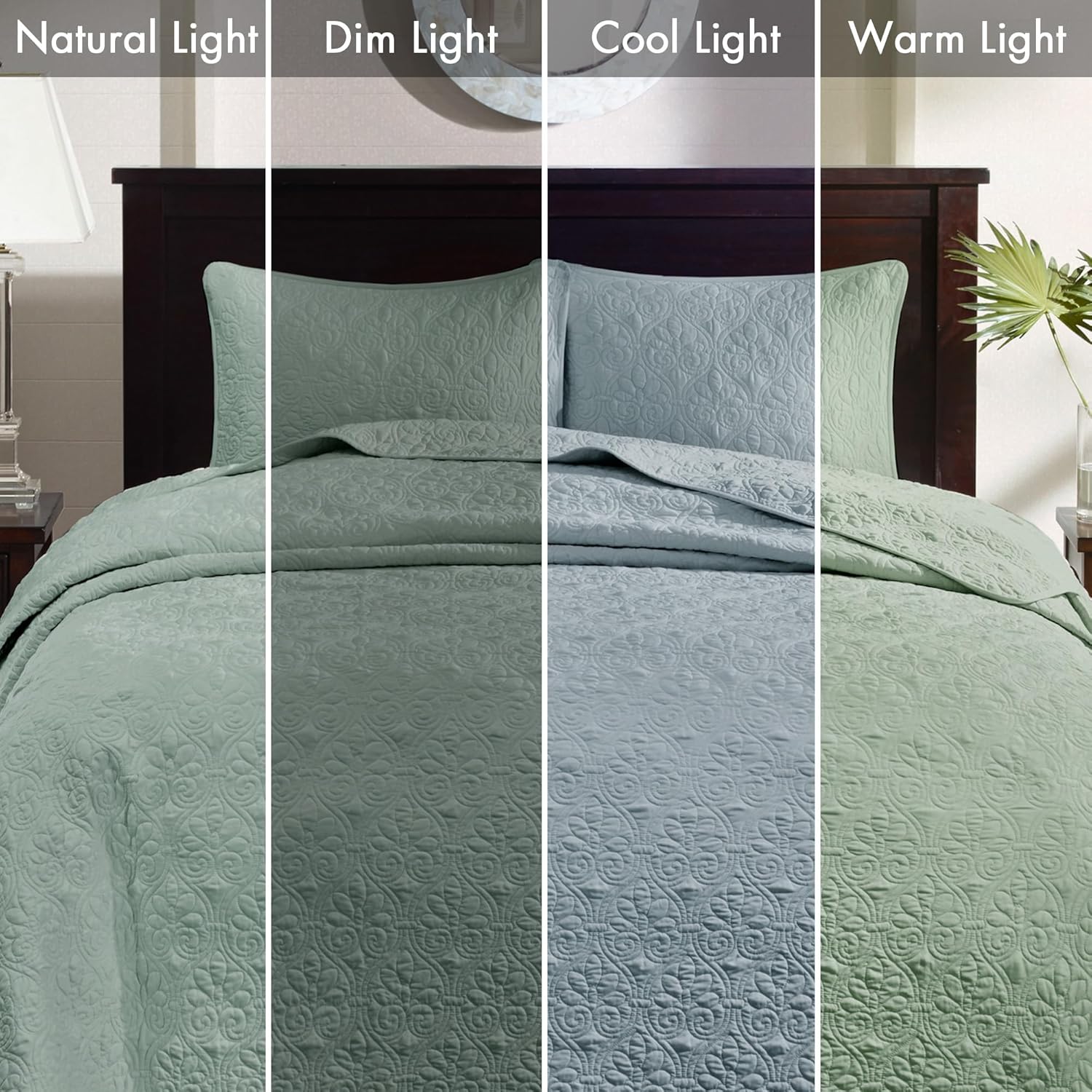 Madison Park Quebec Reversible Bedspread Set - Seafoam Damask