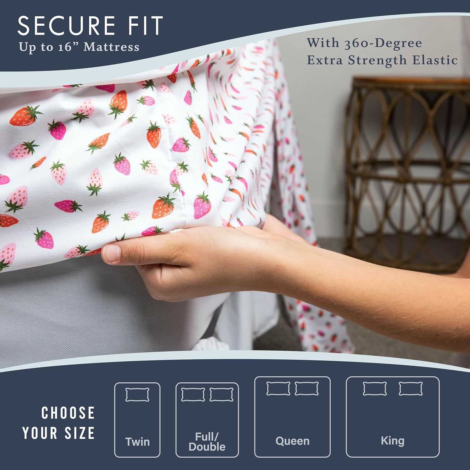 Strawberries Kids Full Size Bed Sheet Set 4 Piece
