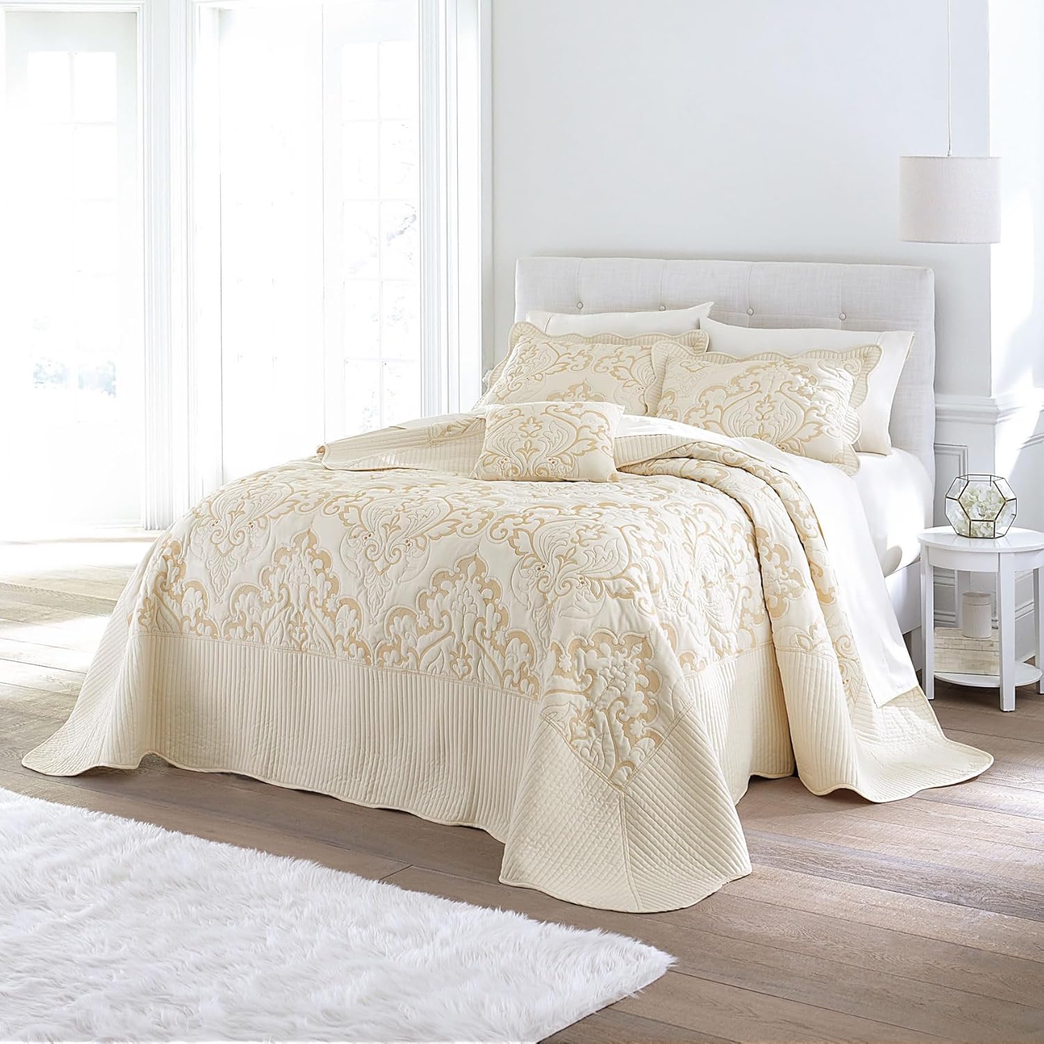 BrylaneHome Ultra Soft Damask Bedspread - Queen Ivory