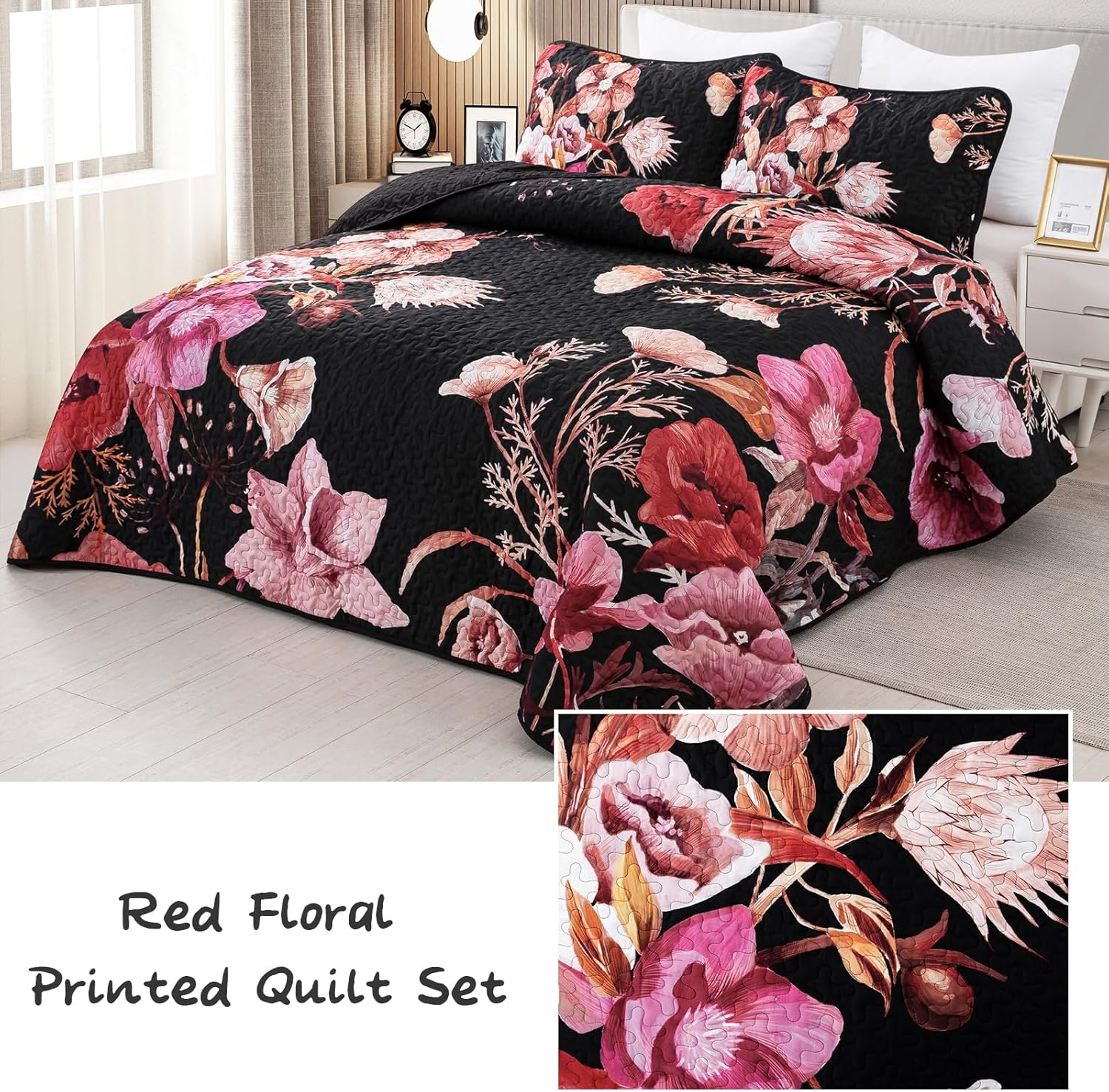 Drucon Floral Quilt Set King 3 Pieces