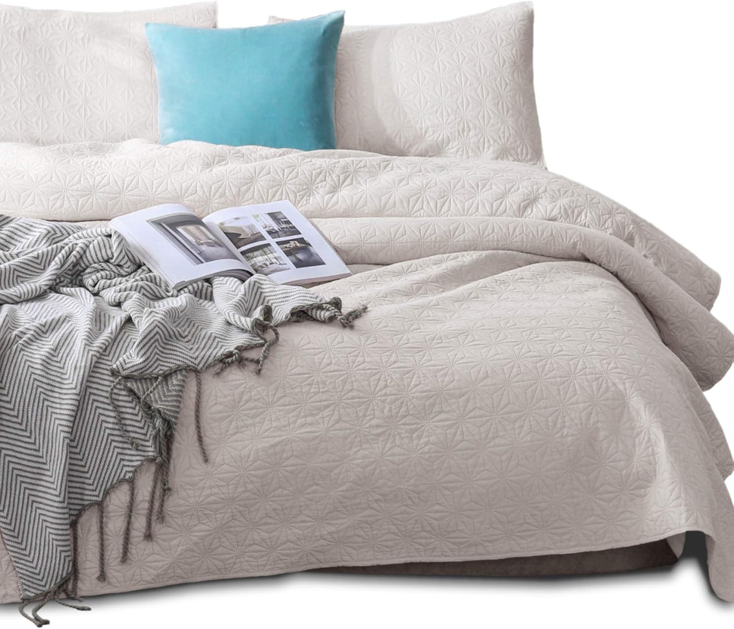 KASENTEX Quilt Set - Sand Beige with Star Design