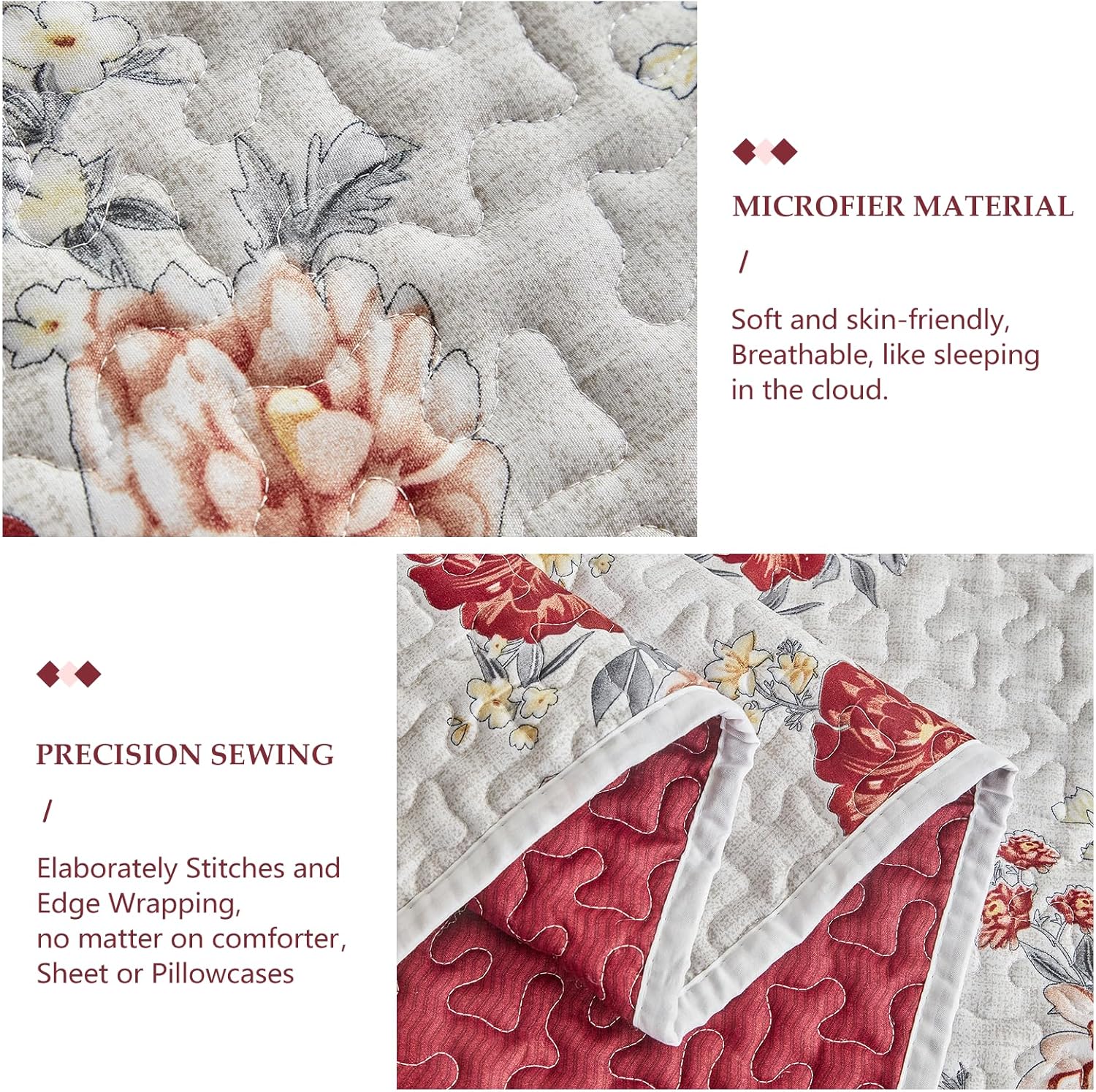 Shxime Floral Quilt Set 3 Pieces Queen Size