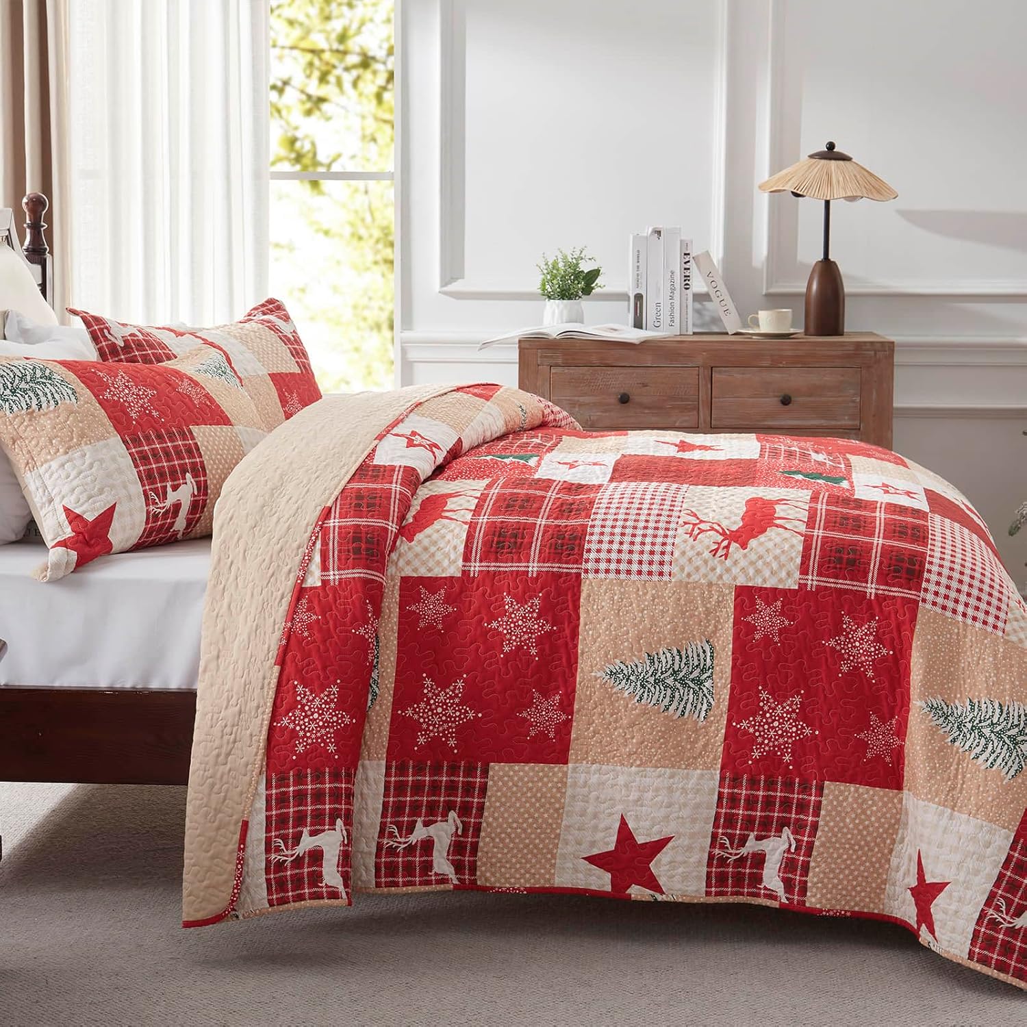 LEAONME Christmas Quilt Set 3-Piece King Size