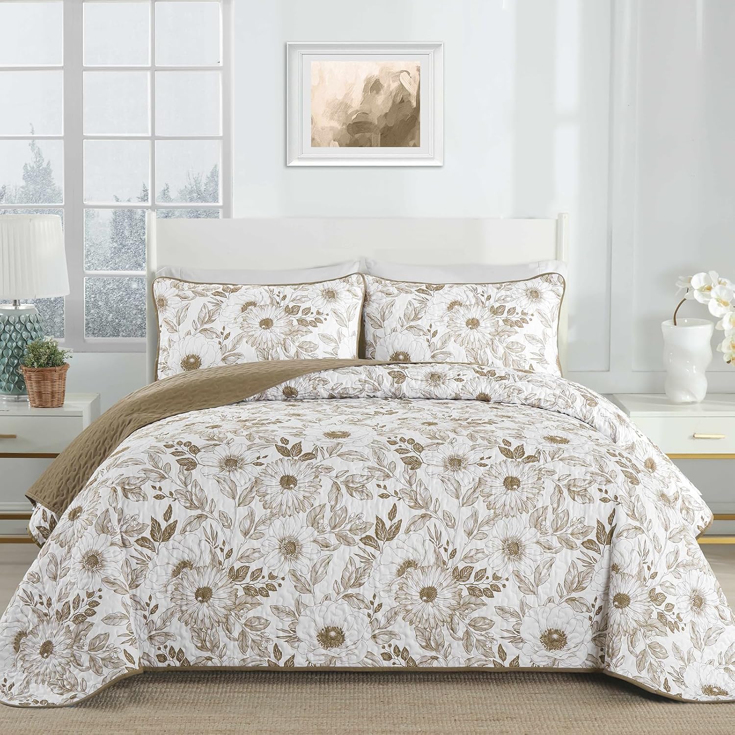 Drucon Floral Quilt Set Queen 3 Pieces