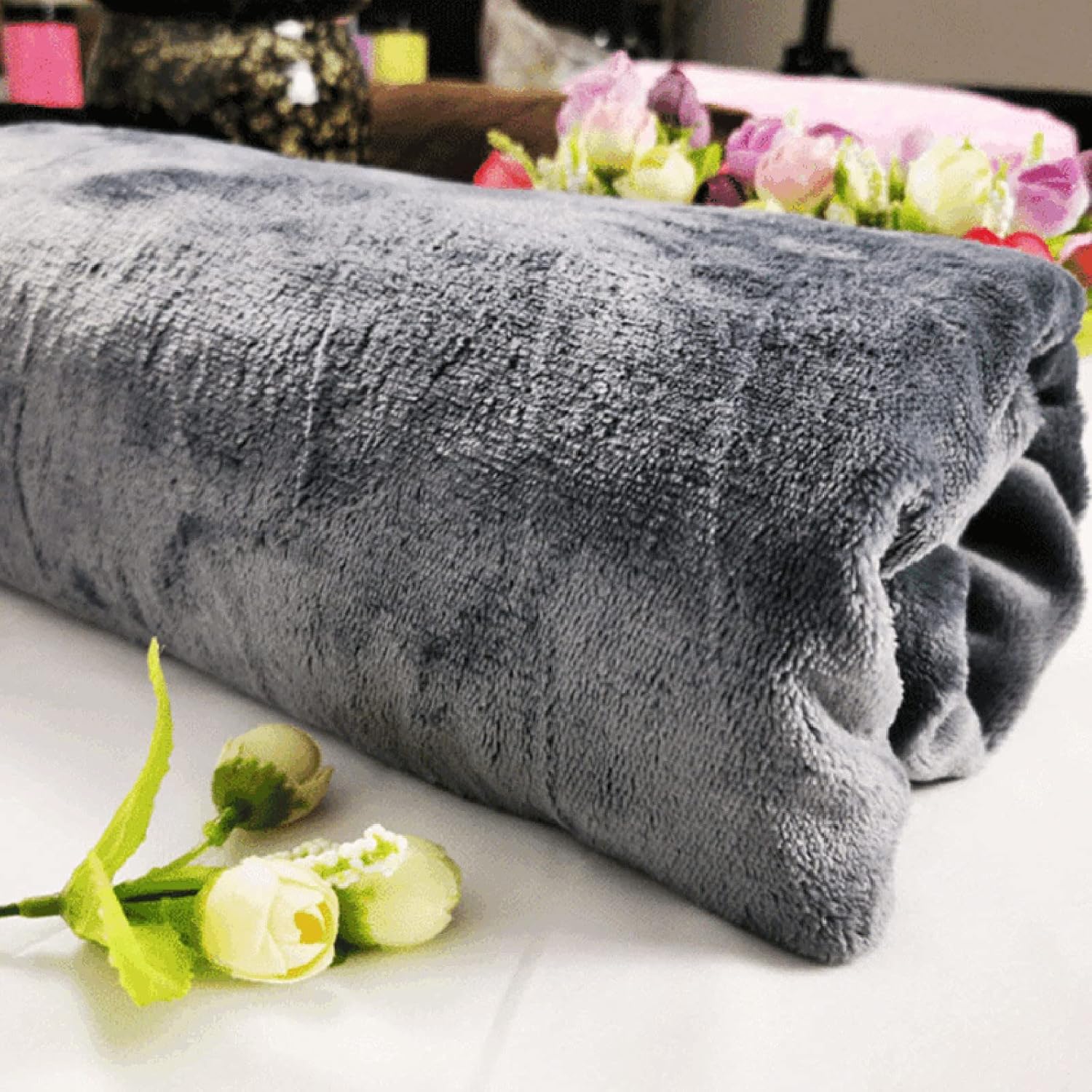 USB Heated Flannel Throw Blanket 3 Heat Levels Auto Off Gray