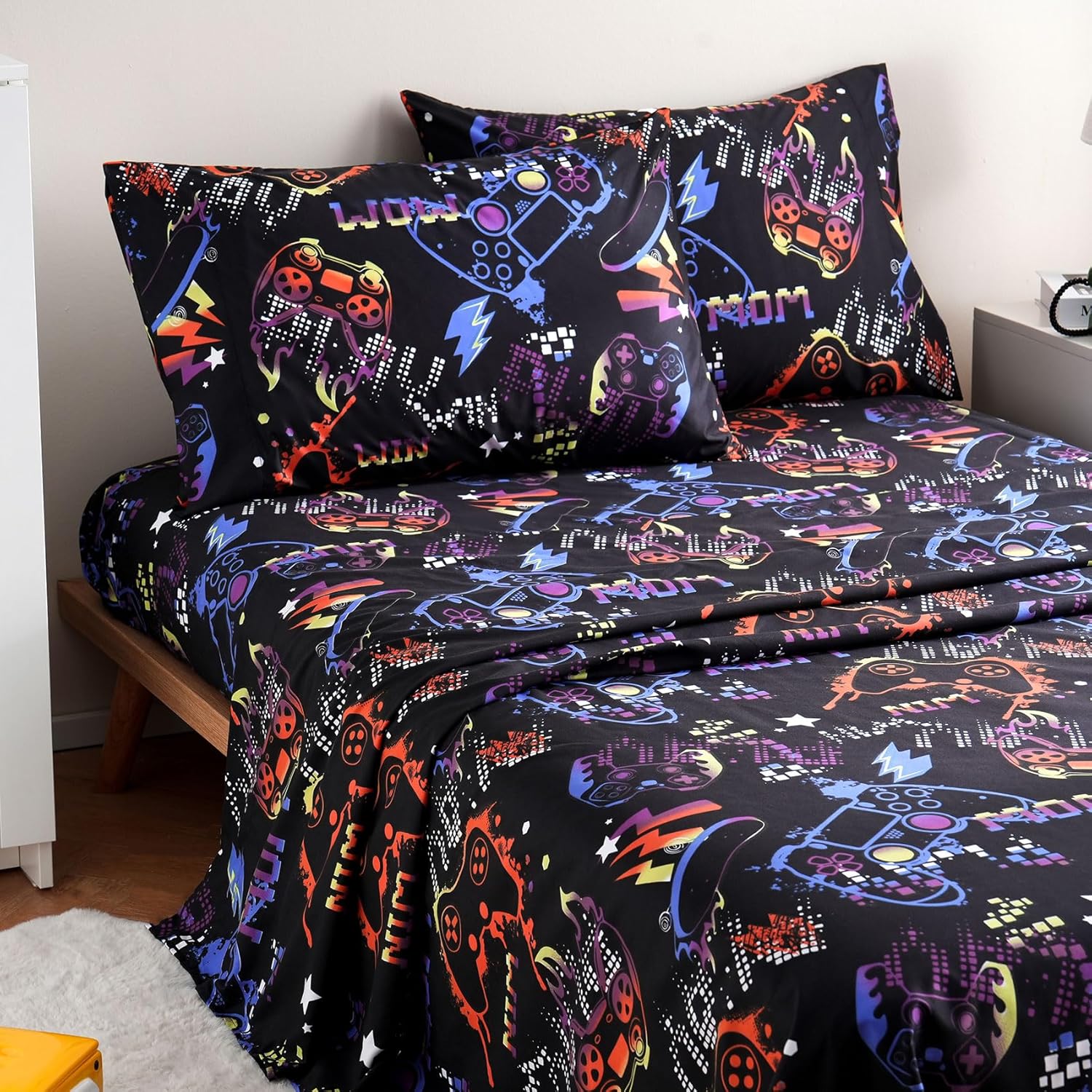 JSD Black Gaming Sheet Set Twin Size 3 Piece