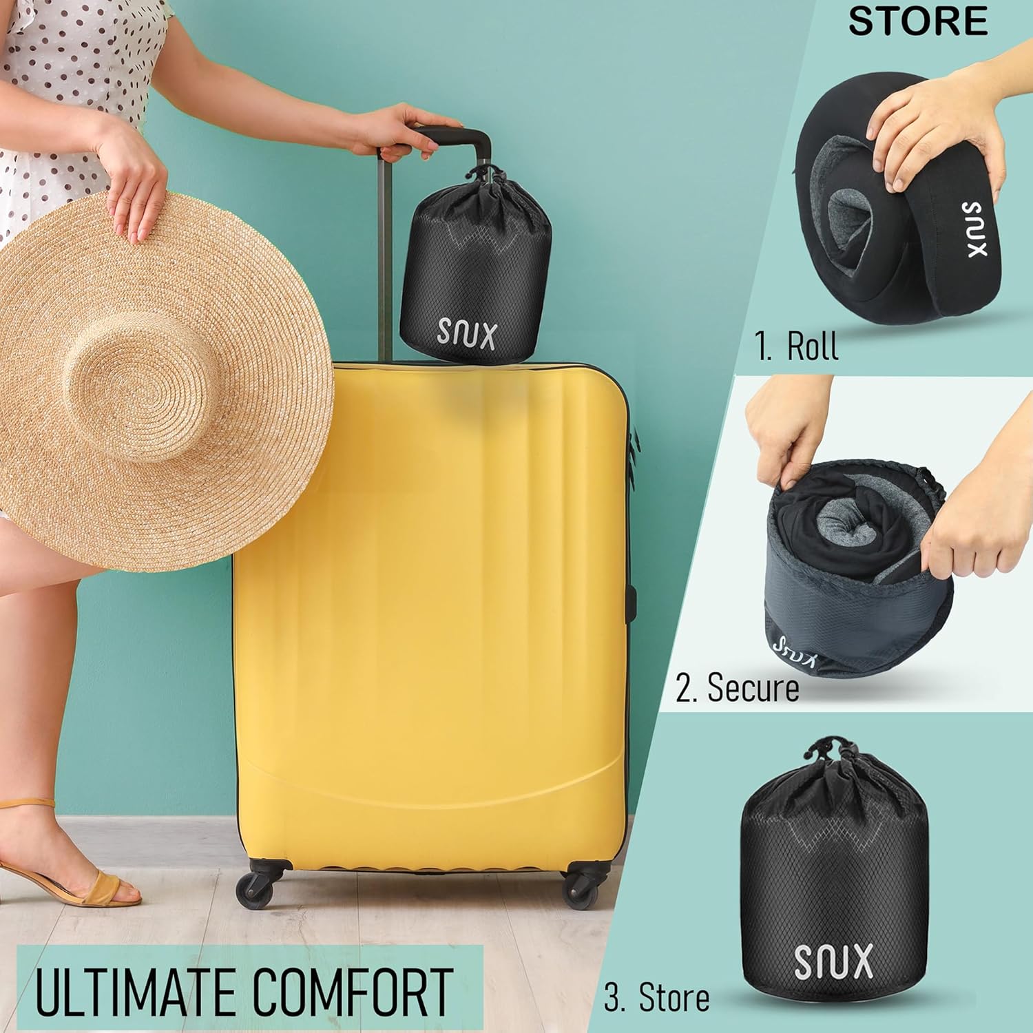 Snux Travel Neck Pillow with Hood - Memory Foam