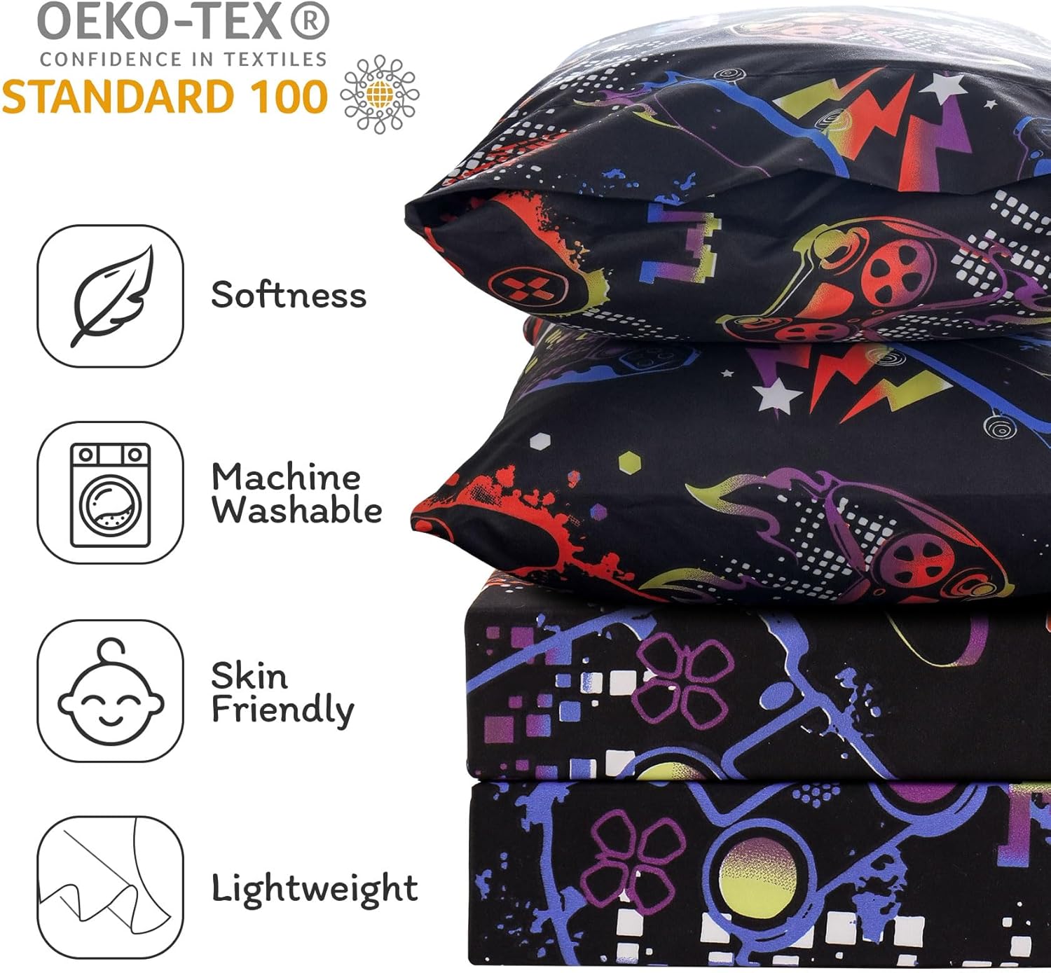 JSD Black Gaming Sheet Set Twin Size 3 Piece