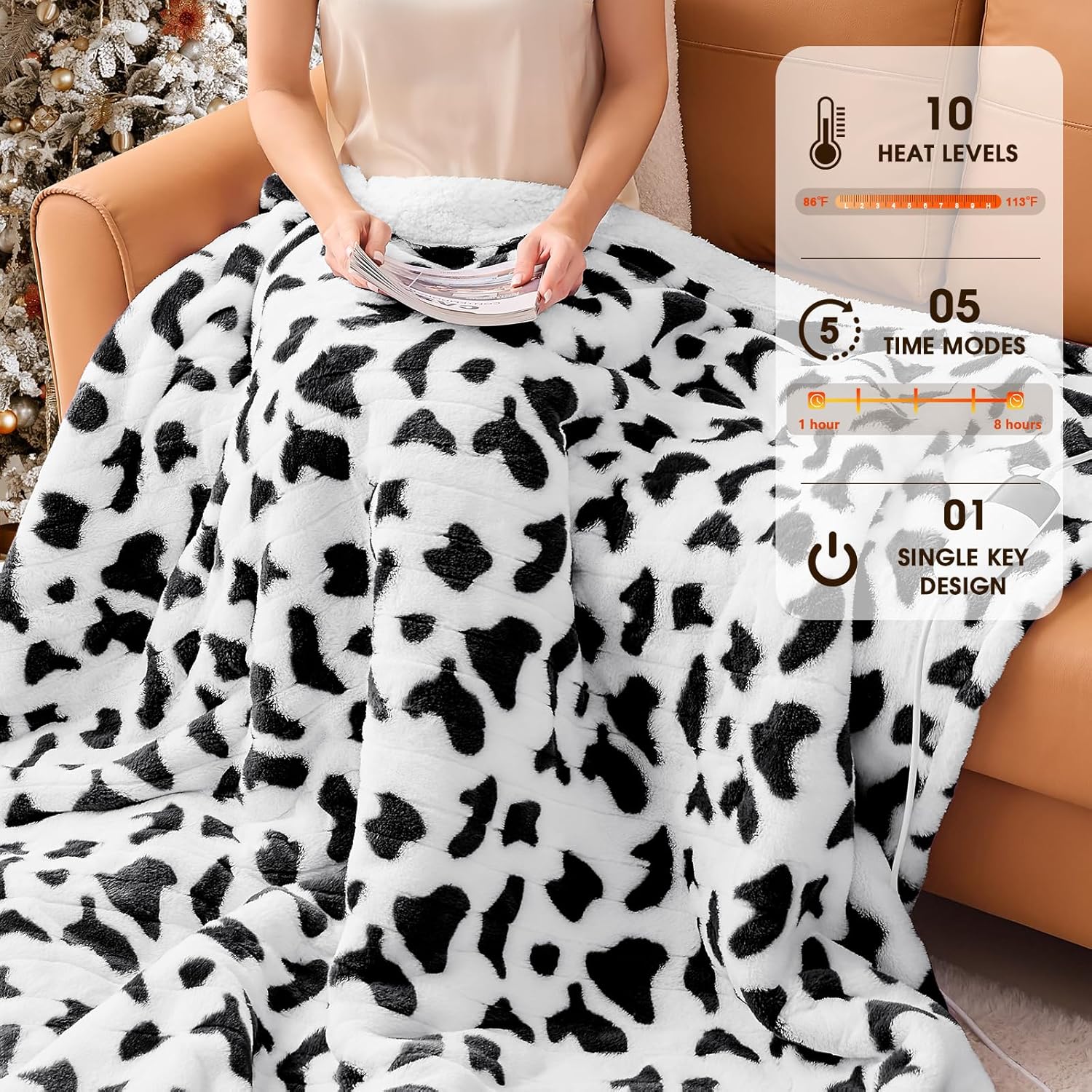 RUJIPO Cow Print Heated Electric Blanket Twin