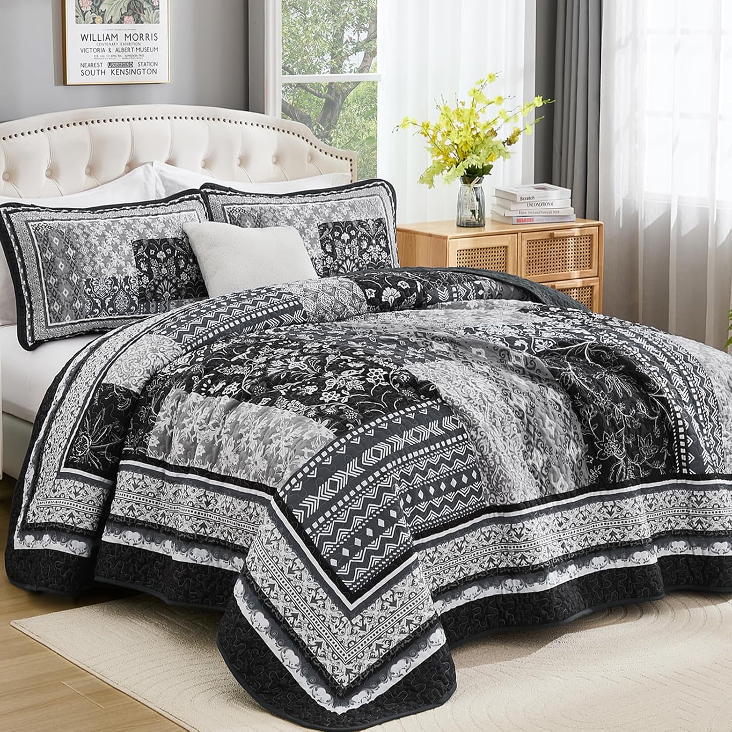 WONGS BEDDING Black Quilt Set King Size 3 Pieces