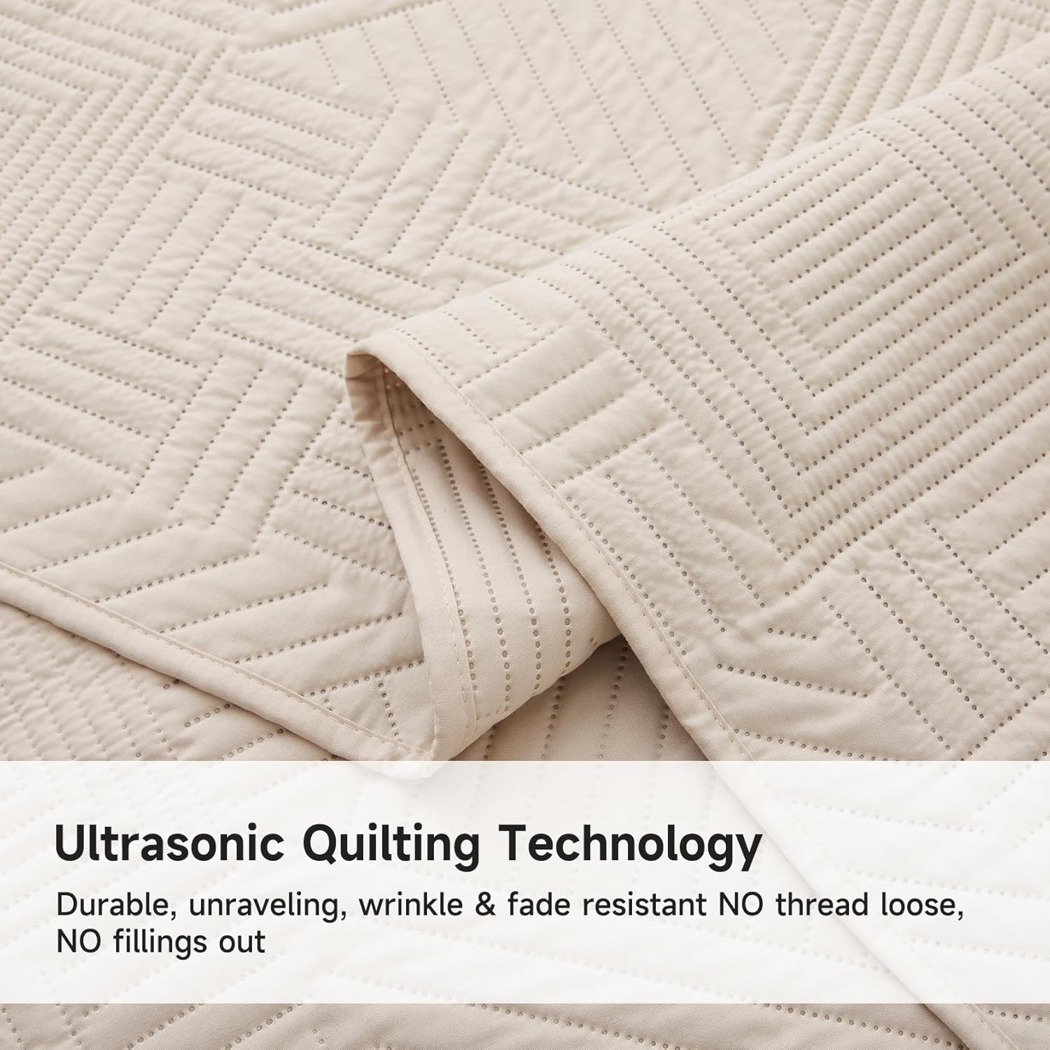 Lavsiry Beige Quilt Set with Pillow Shams 3 Piece King Size