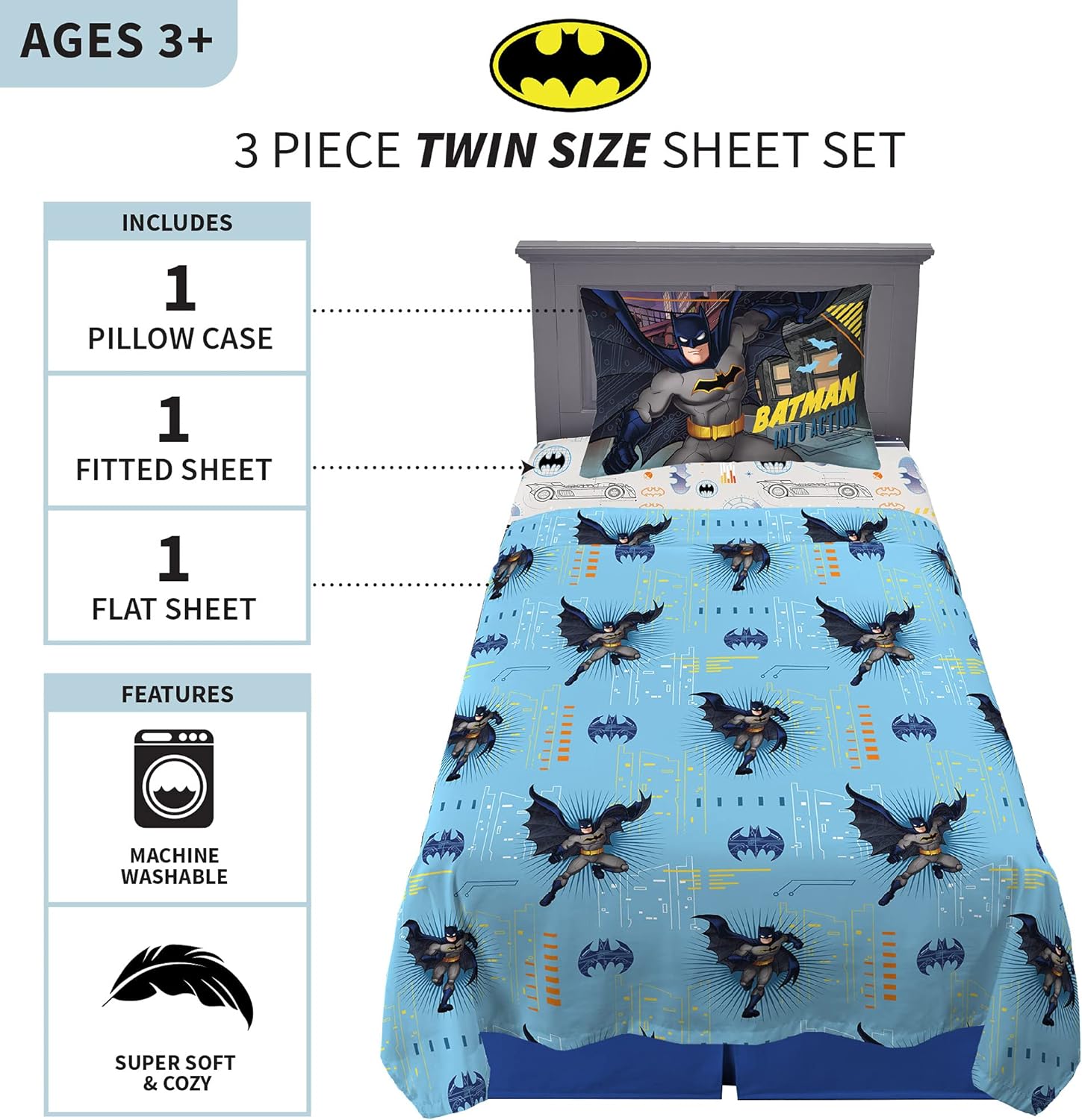 Franco Kids Bedding Batman Super Soft Microfiber Sheet Set - Twin