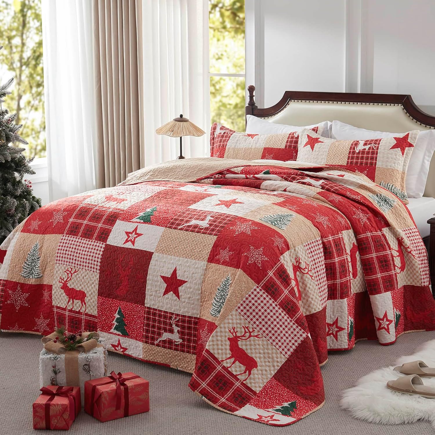 LEAONME Christmas Quilt Set 3-Piece King Size