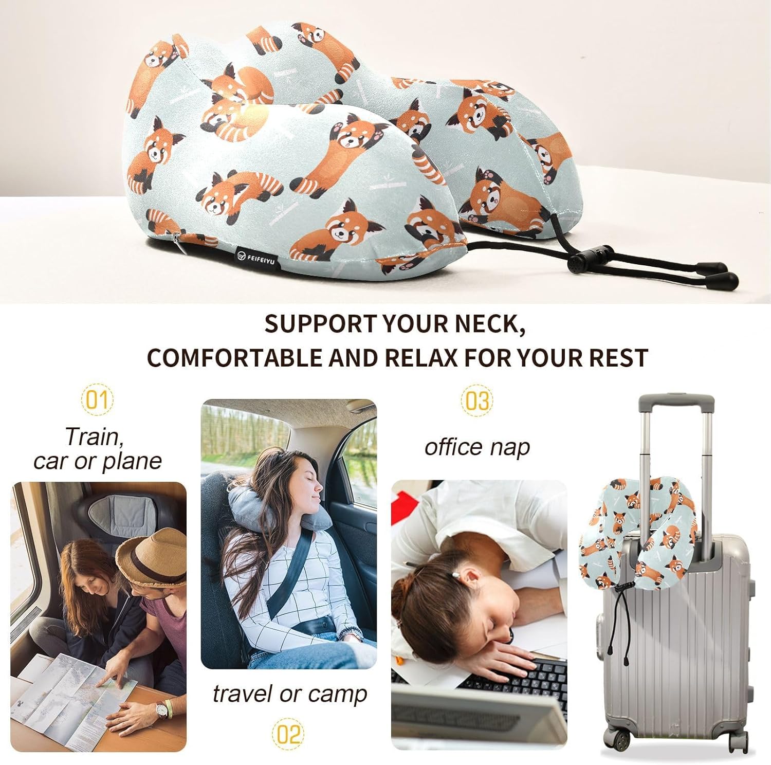 Sletend Cute Red Panda Travel Neck Pillow