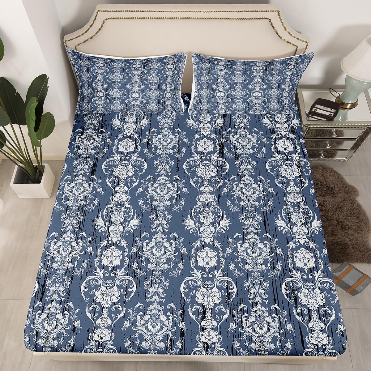 Erosebridal Damask Fitted Sheet Twin Gothic Floral