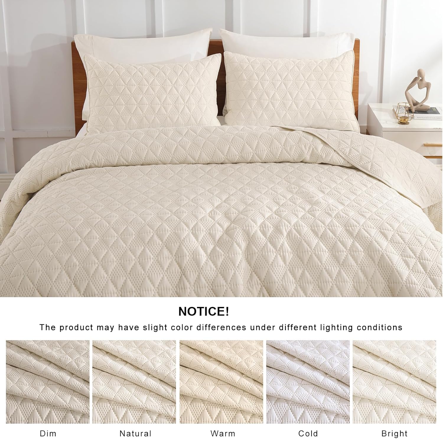 DJY Beige Queen Quilt Set with Pillow Shams