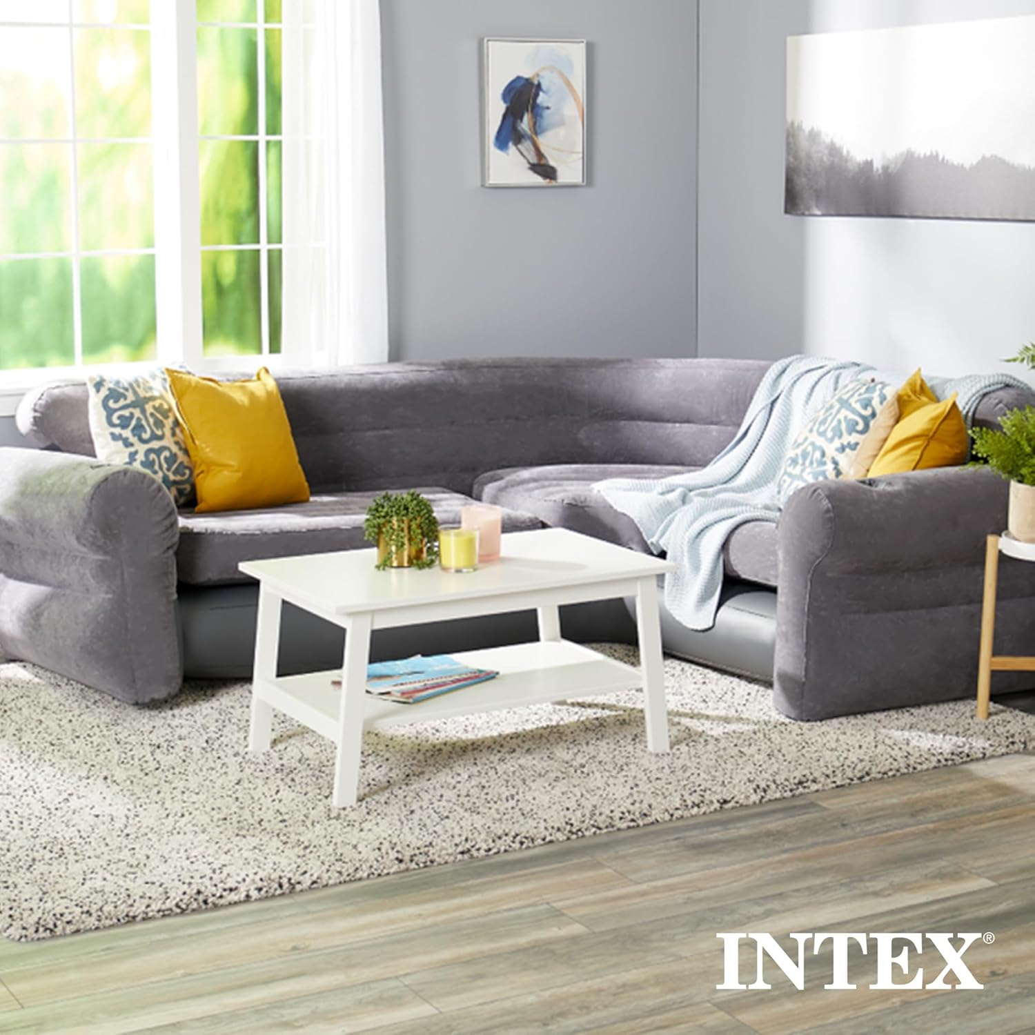 Intex L-Shaped Inflatable Couch with Cup Holders Gray 4 Pack