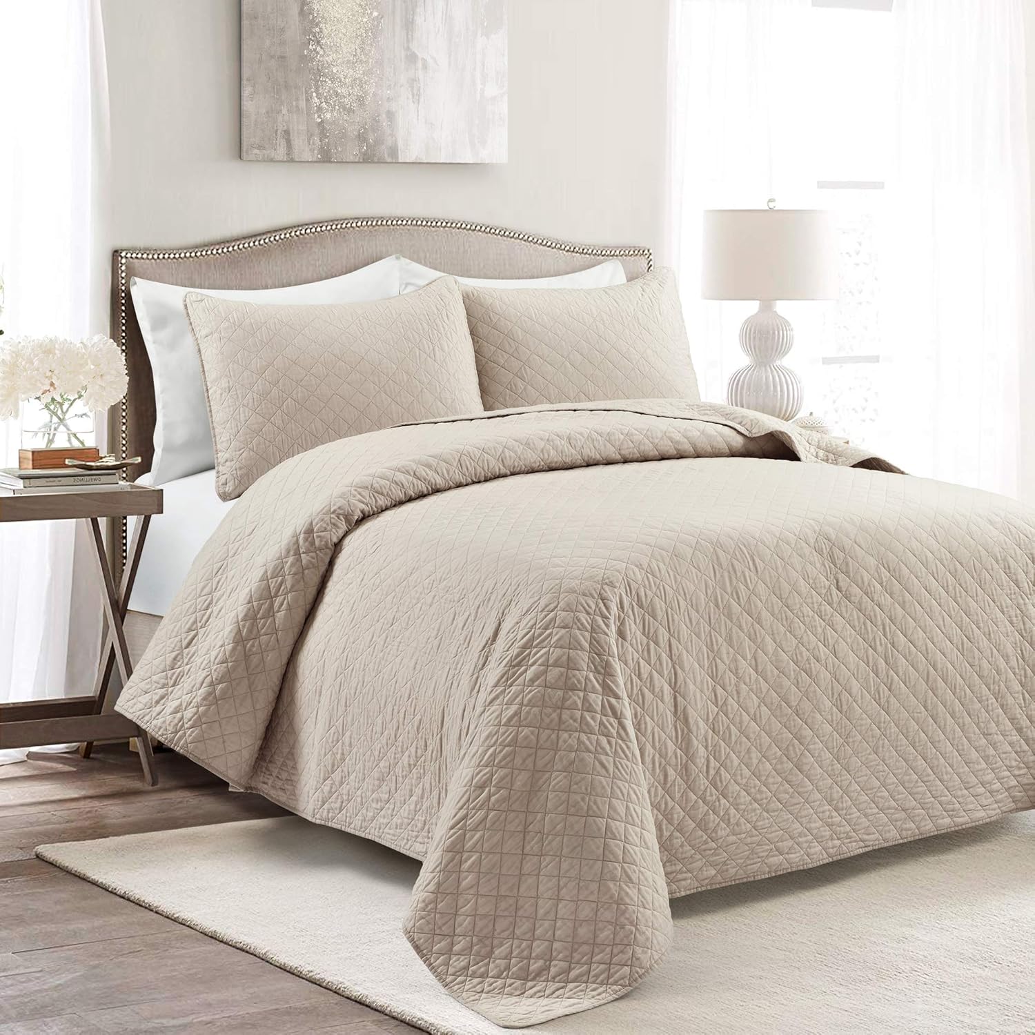 Lush Decor Ava Diamond Quilt Set - King - Neutral