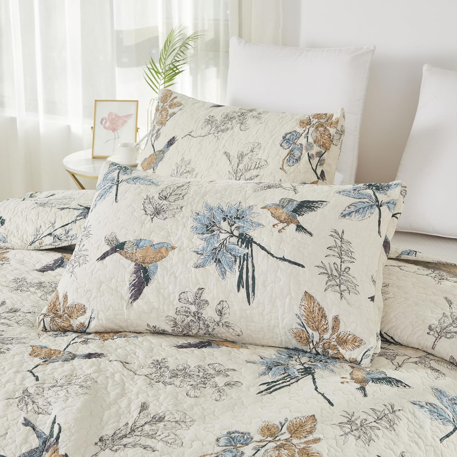 Brandream Birds Comforter Set Queen 3Pcs Beige