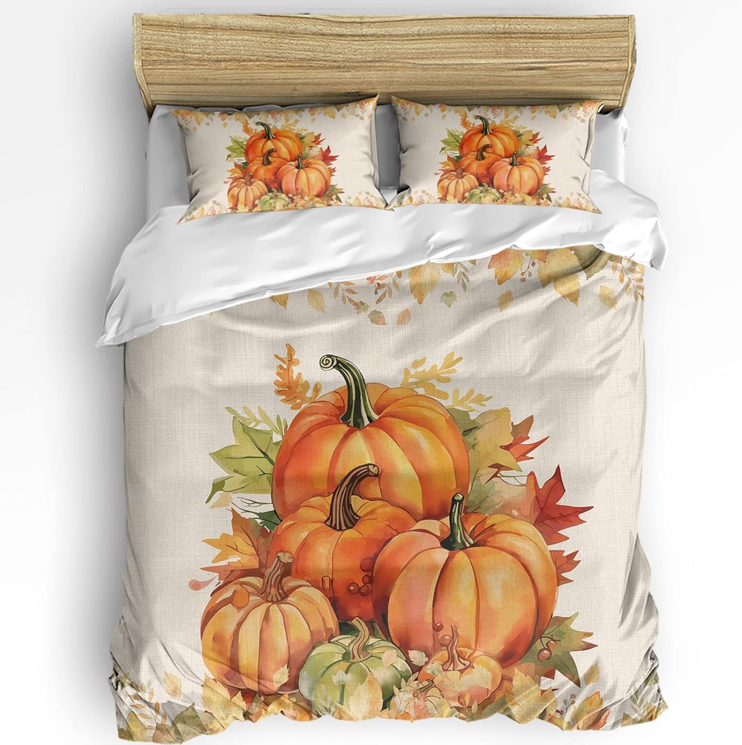 Boanket Orange Pumkins 3-Piece Fall Duvet Set Queen Size