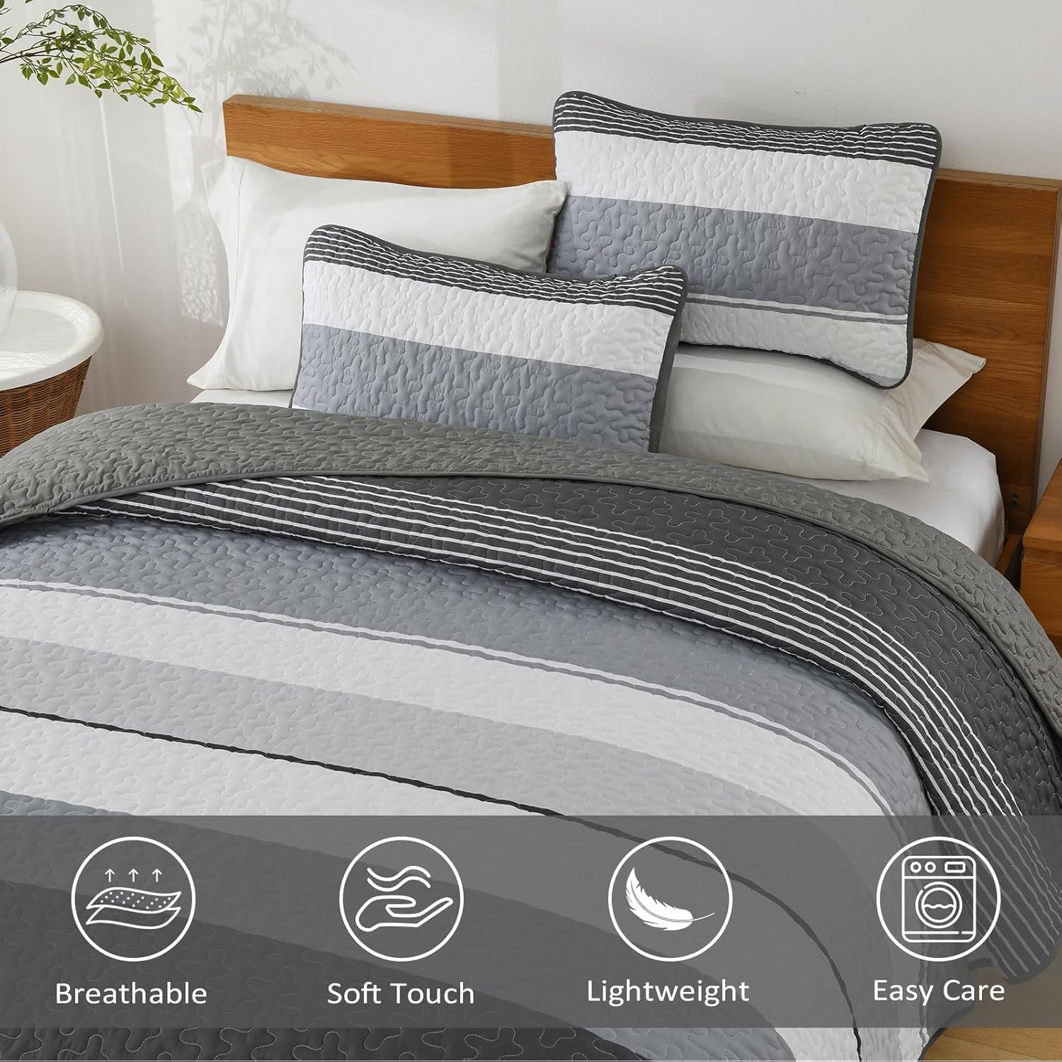 Dinjoy Black and White Striped King Size Quilt Set