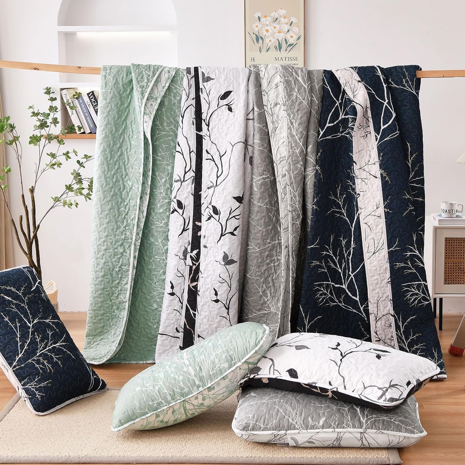 DJY Reversible Floral Quilt Set 3 Piece King Size
