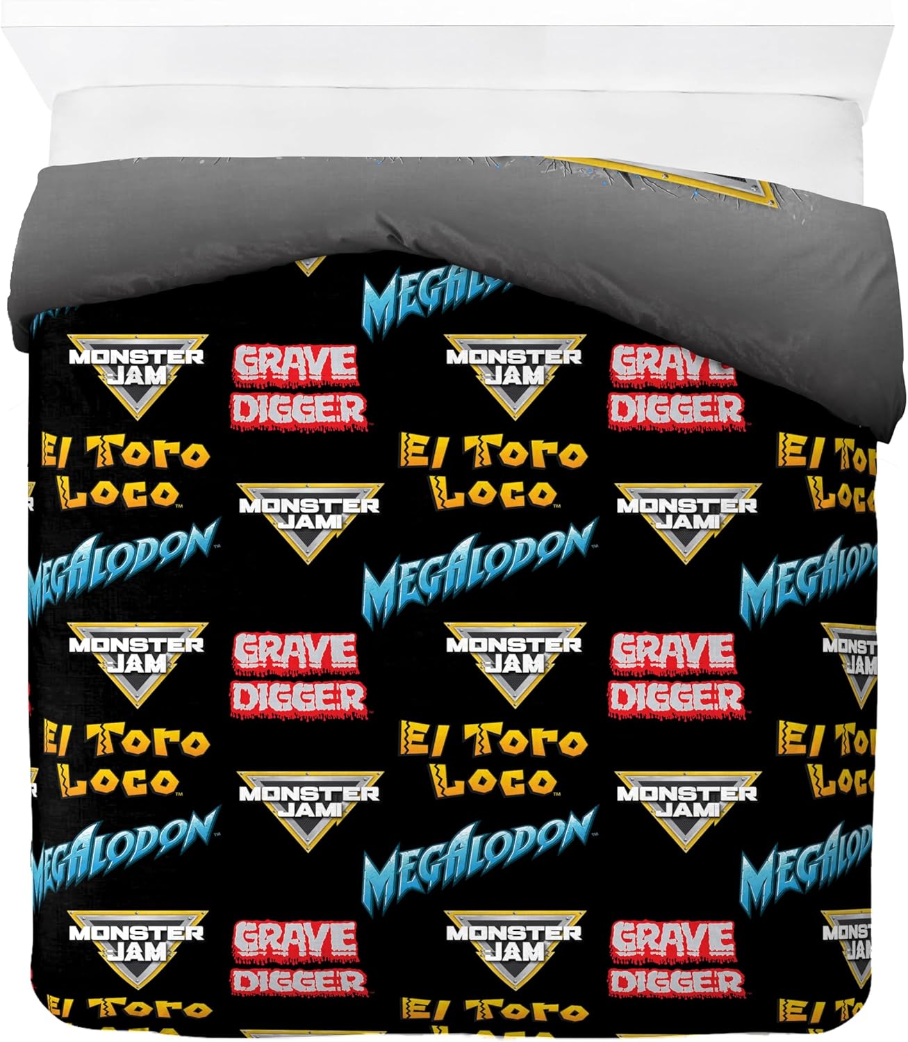 Jay Franco Duvet Cover Set Monster Jam Kids Bedding 3 Piece Grey