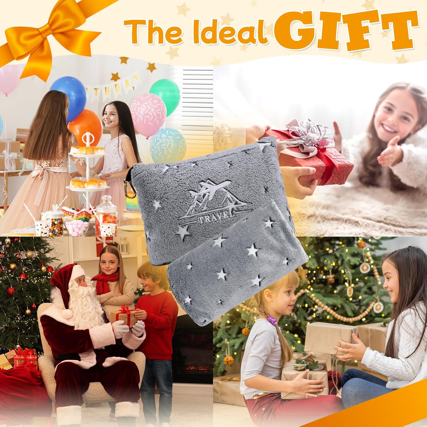 HWING Travel Blanket with Bag - Glow in The Dark Stars Pillow Set