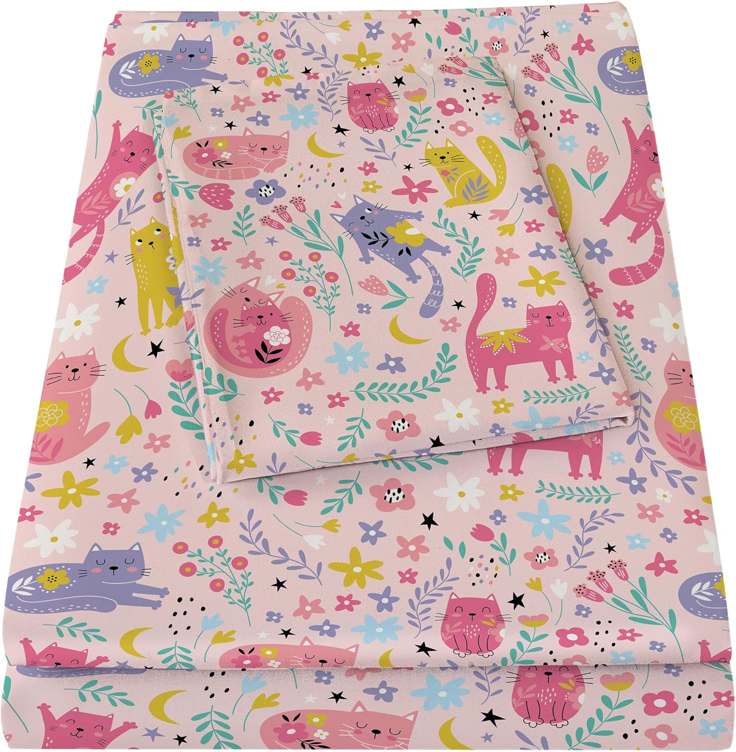 Bedmoon Girls Pink Cat Twin Bed Sheet Set