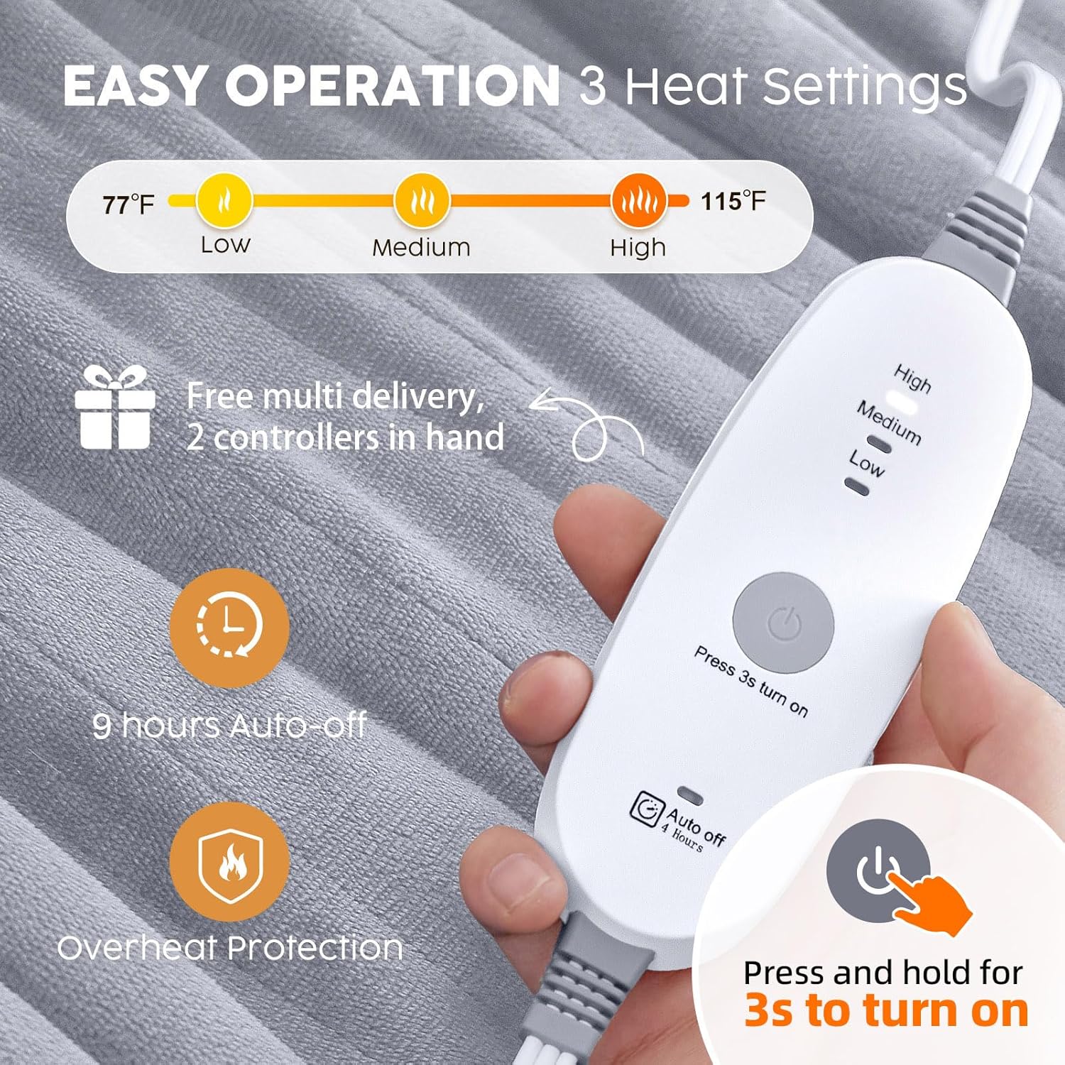 HYLEORY Heated Throw Blanket with 3 Heat Levels and 4H Timer
