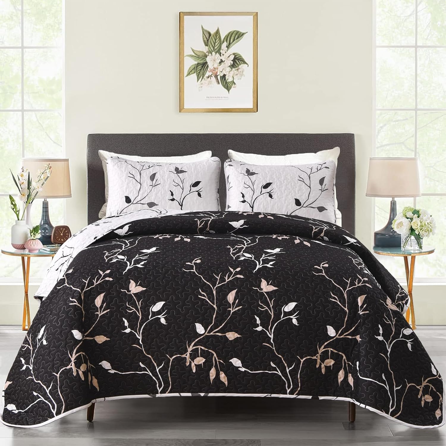 DJY Reversible Floral Quilt Set 3 Piece King Size