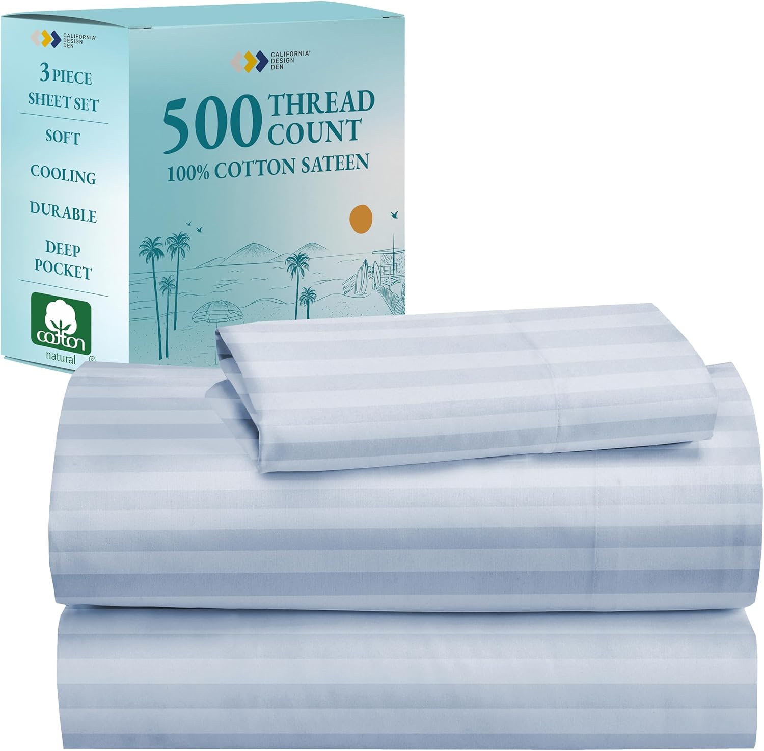 California Design Den - Luxe 500 Thread Count Twin XL Cooling Damask Sheets