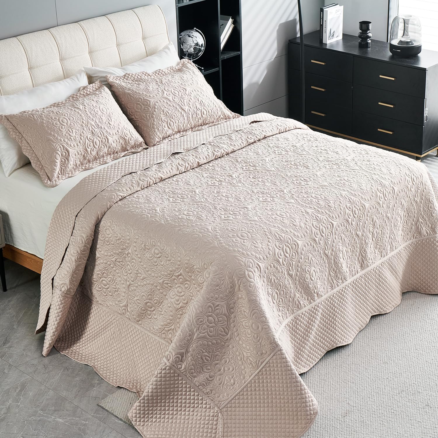 Cmfshape Floral Embroidery Quilt Set 3 Piece King Size