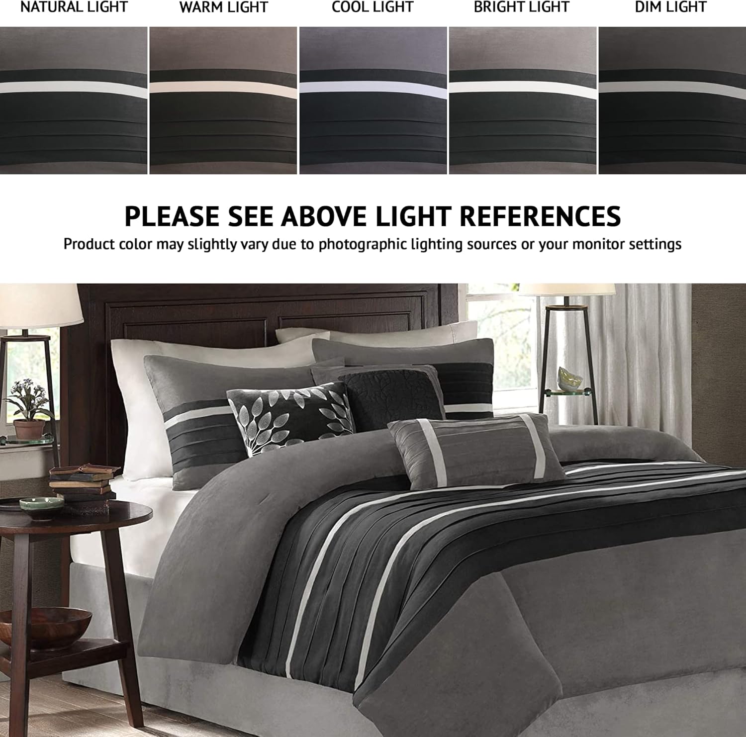 Madison Park Palmer Comforter Set - Faux Suede Black Queen 7 Piece