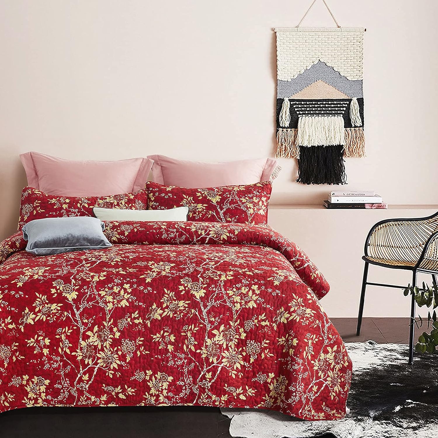 Wake In Cloud Floral Quilt Set Queen 3-Piece
