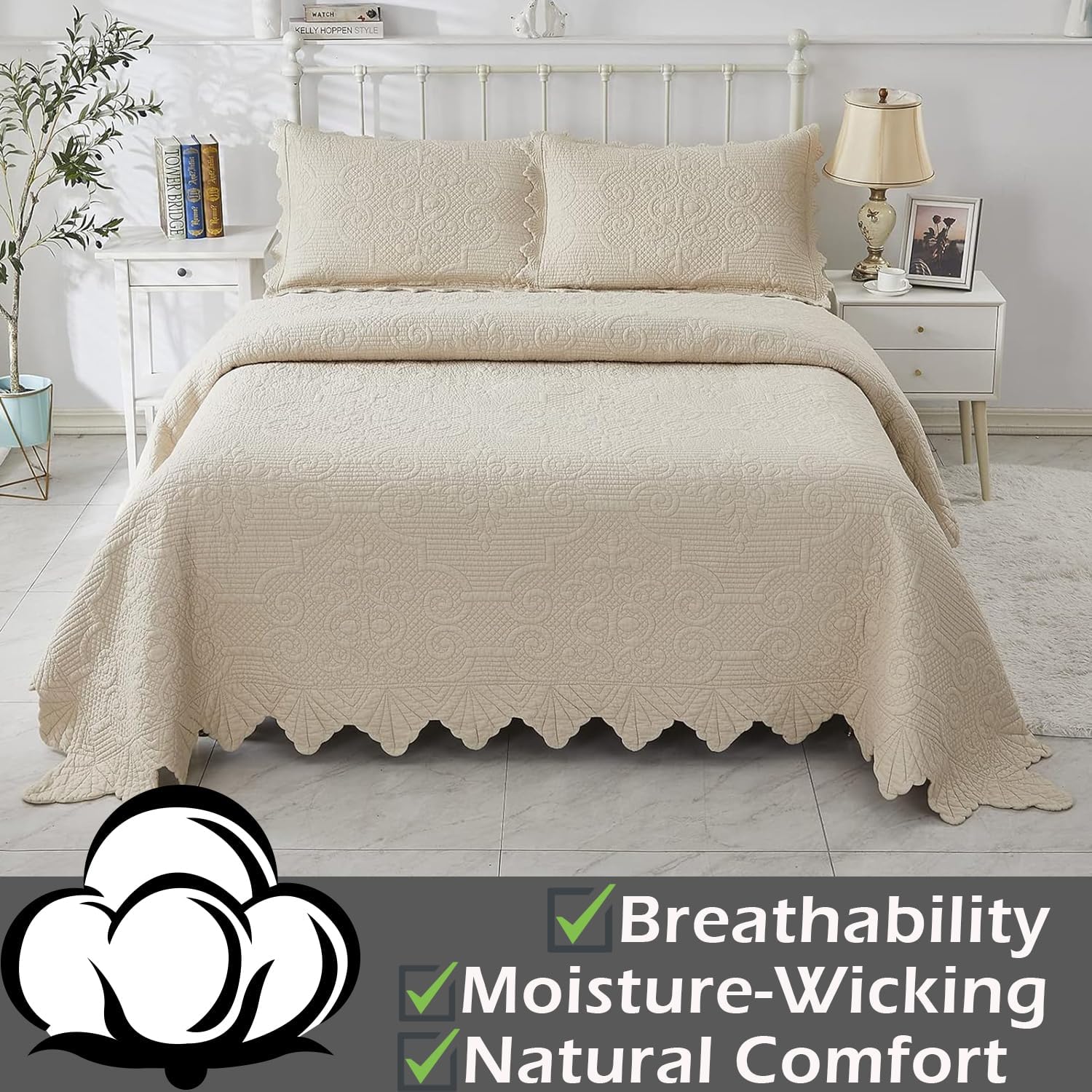 Brandream Beige Quilt Set King Size 3Pcs