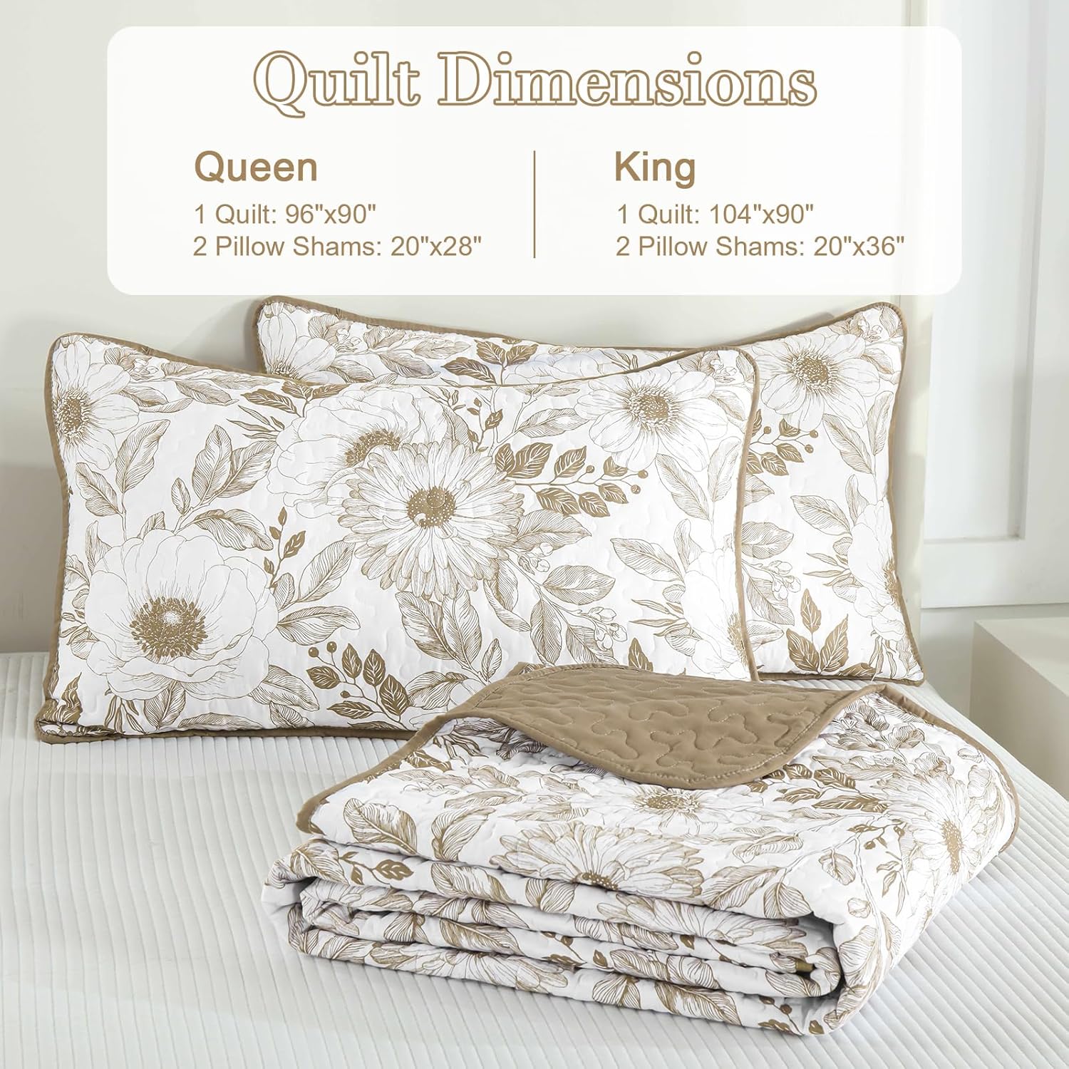 Drucon Floral Quilt Set Queen 3 Pieces