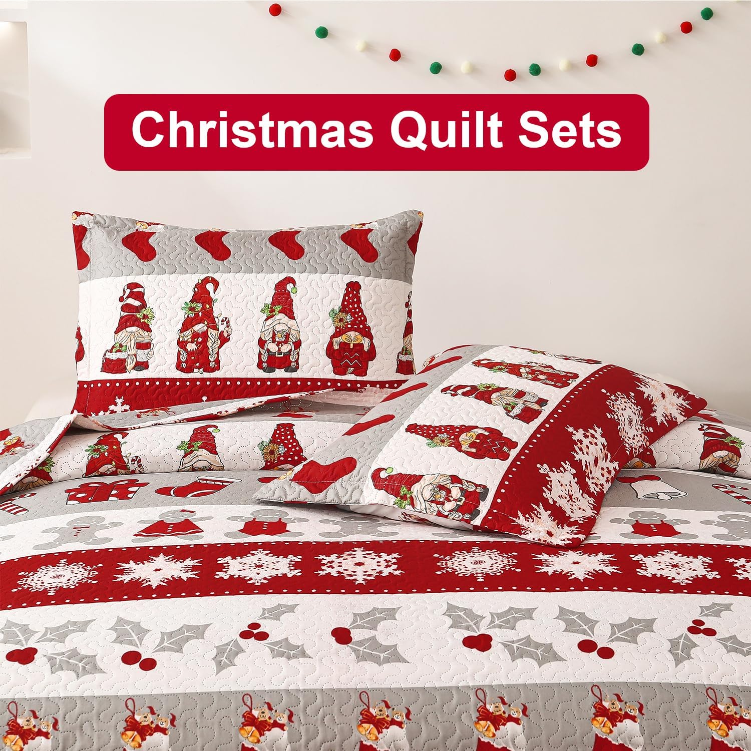 Smuge Christmas Bedspread Queen Size Quilt Set
