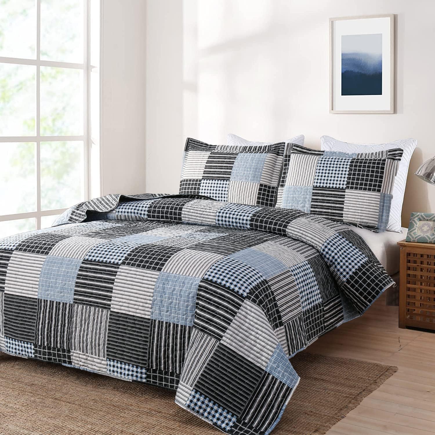 Ycosy Plaid Quilt Set Full Queen with 2 Pillow Shams