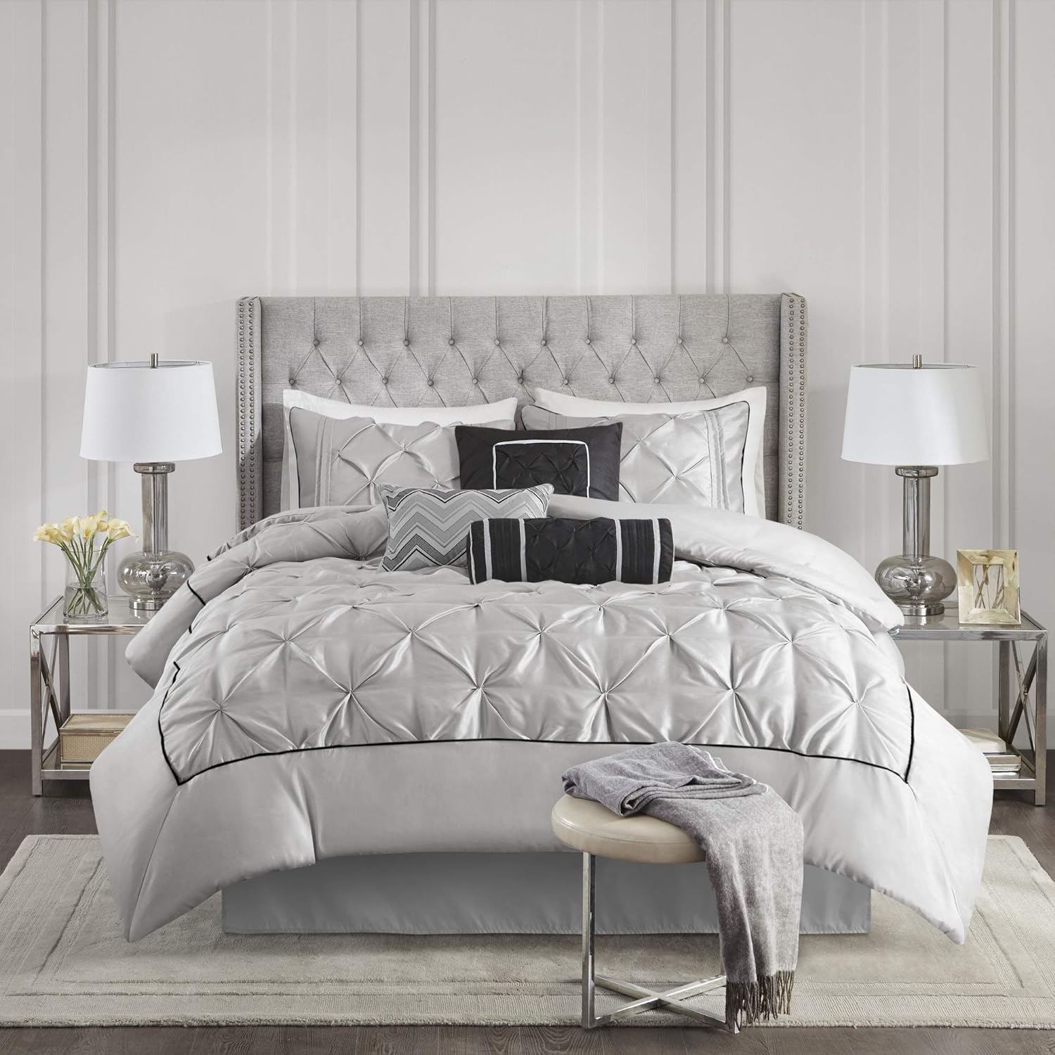 Madison Park Laurel Cozy Comforter Set - Grey Queen 7 Piece