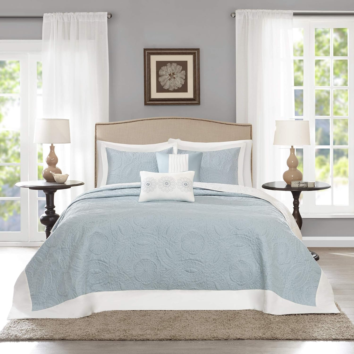 Madison Park Ashbury Bedspread Set - Medallion Blue Oversized Queen 102x118