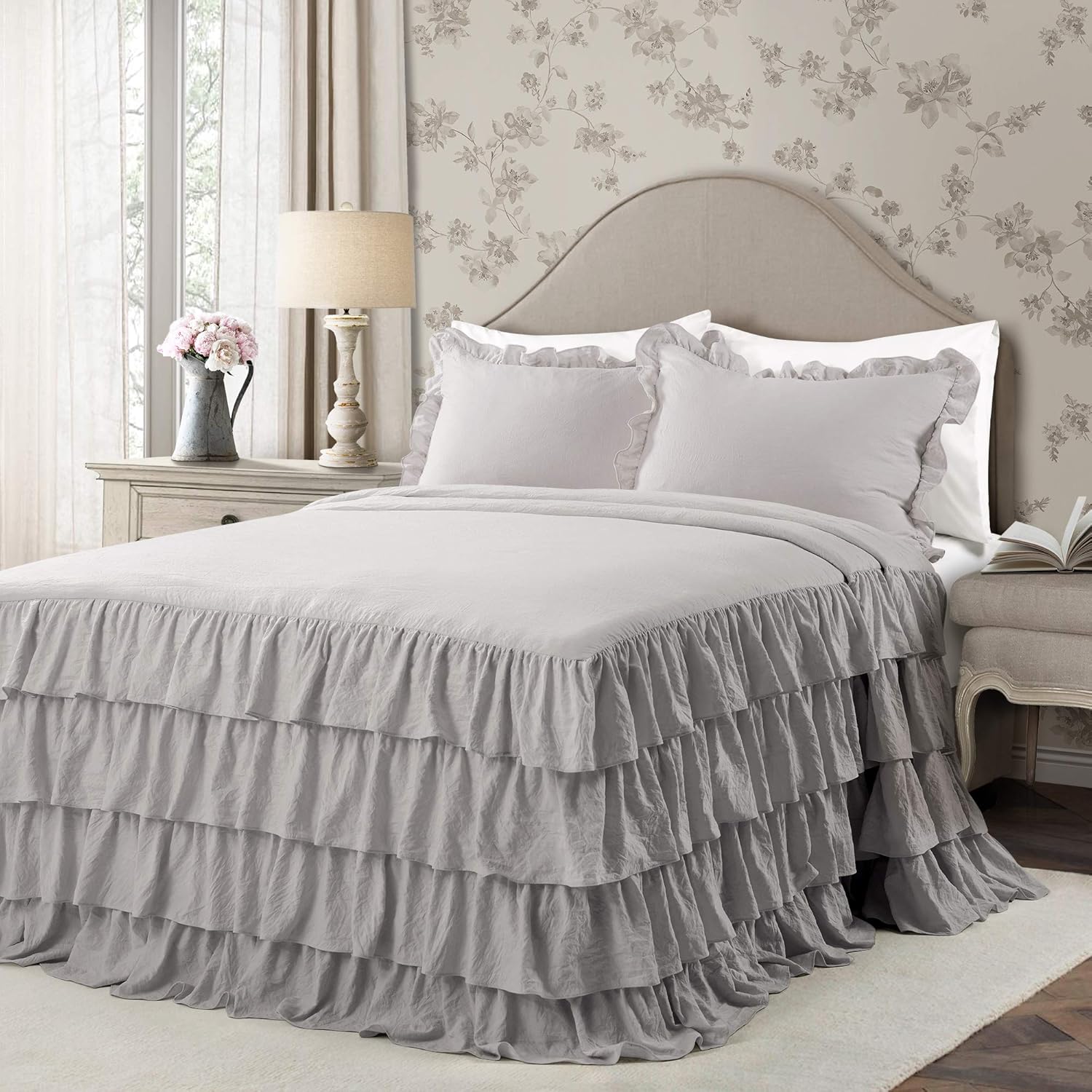 Lush Decor Allison Ruffle Skirt Bedspread Set Light Gray