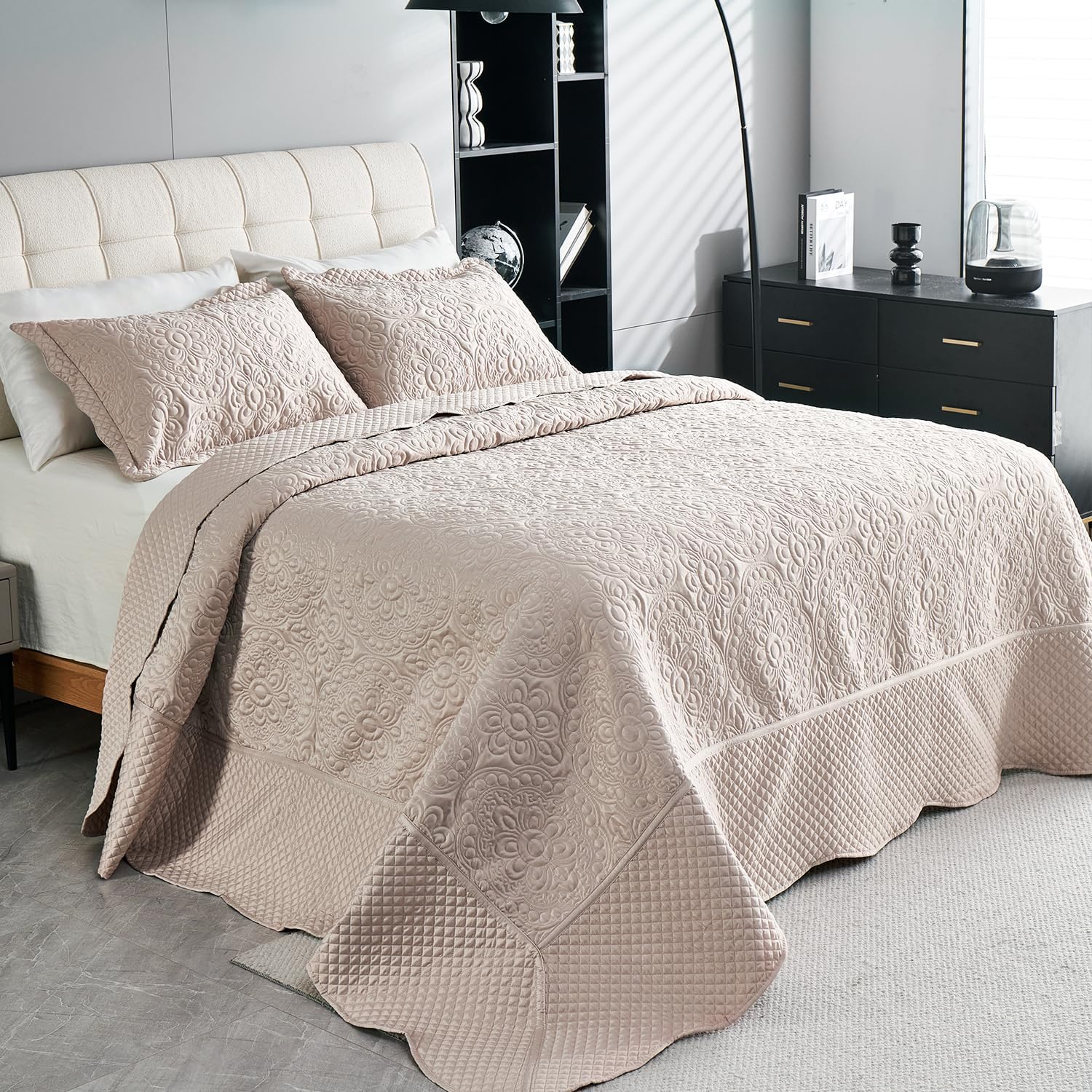 Cmfshape Floral Embroidery Quilt Set 3 Piece King Size