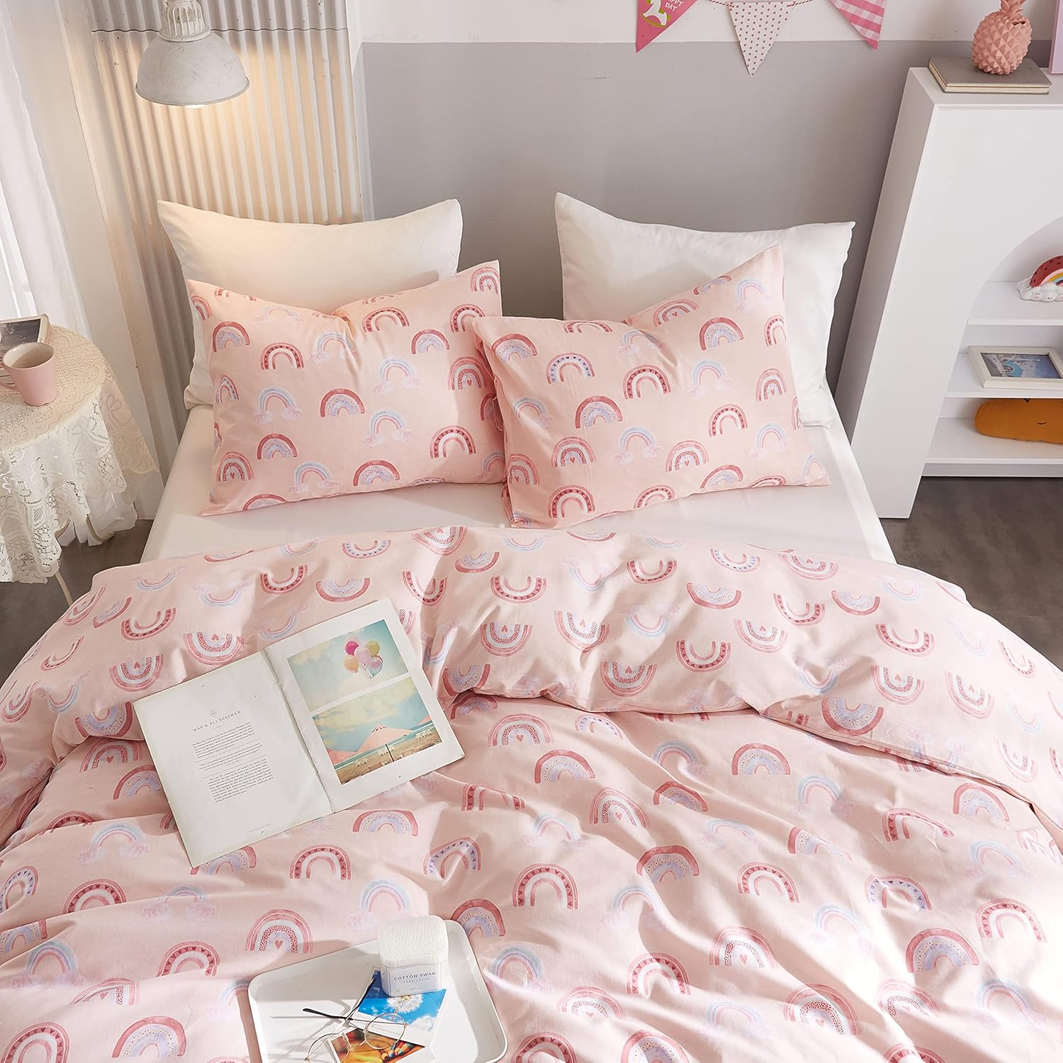 Ivellow Rainbow Pink Twin Duvet Cover Set 3Pcs