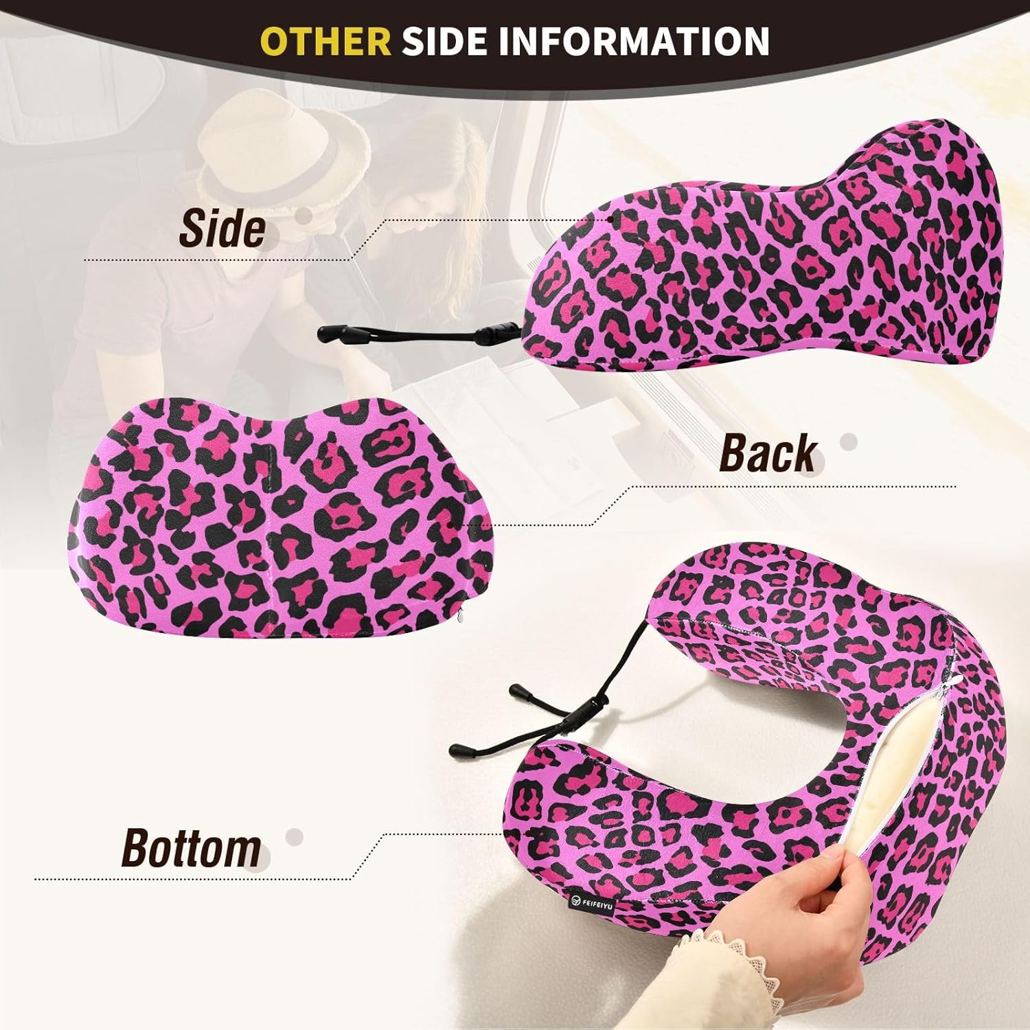 Sletend Pink Leopard Print Travel Neck Pillow