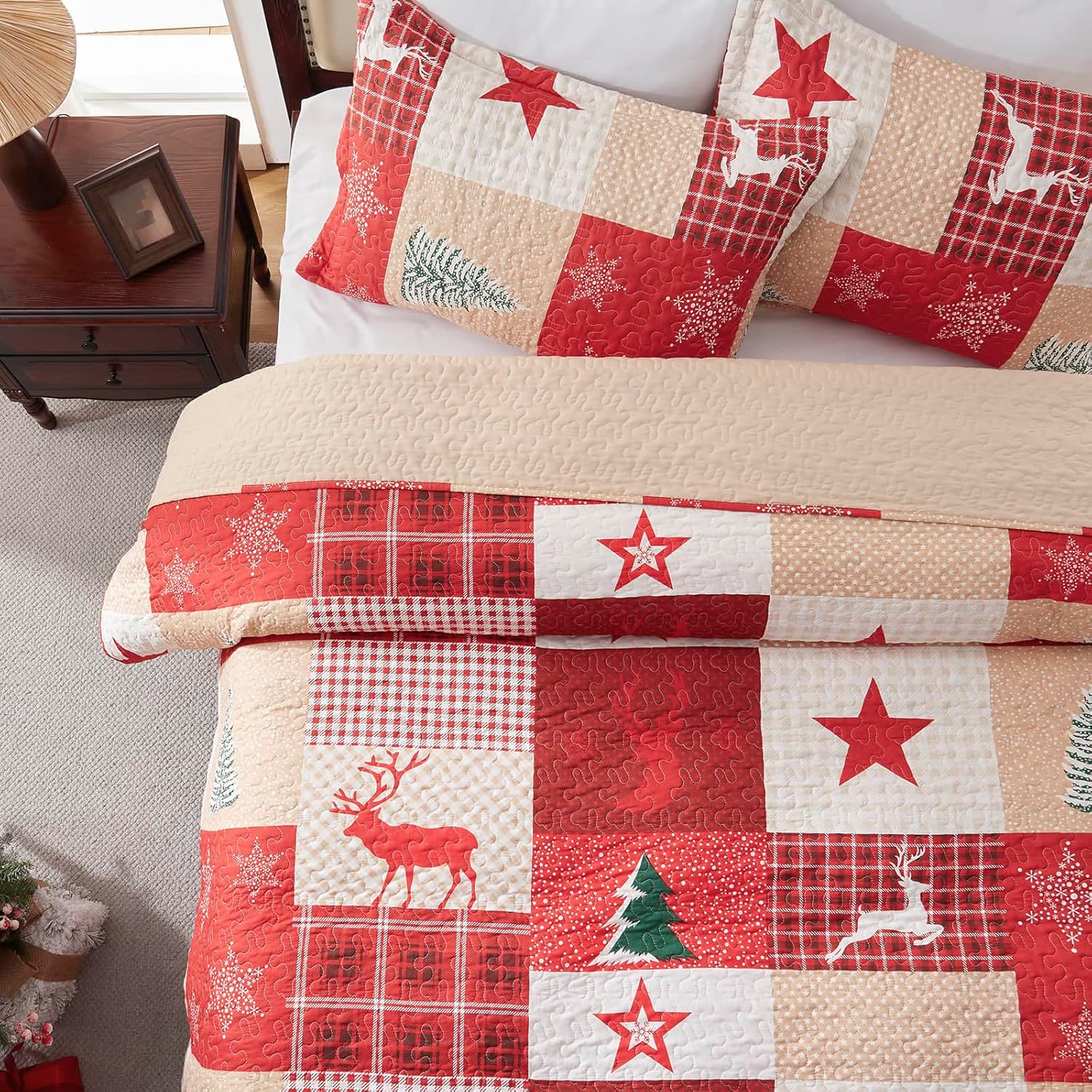 LEAONME Christmas Quilt Set 3-Piece King Size